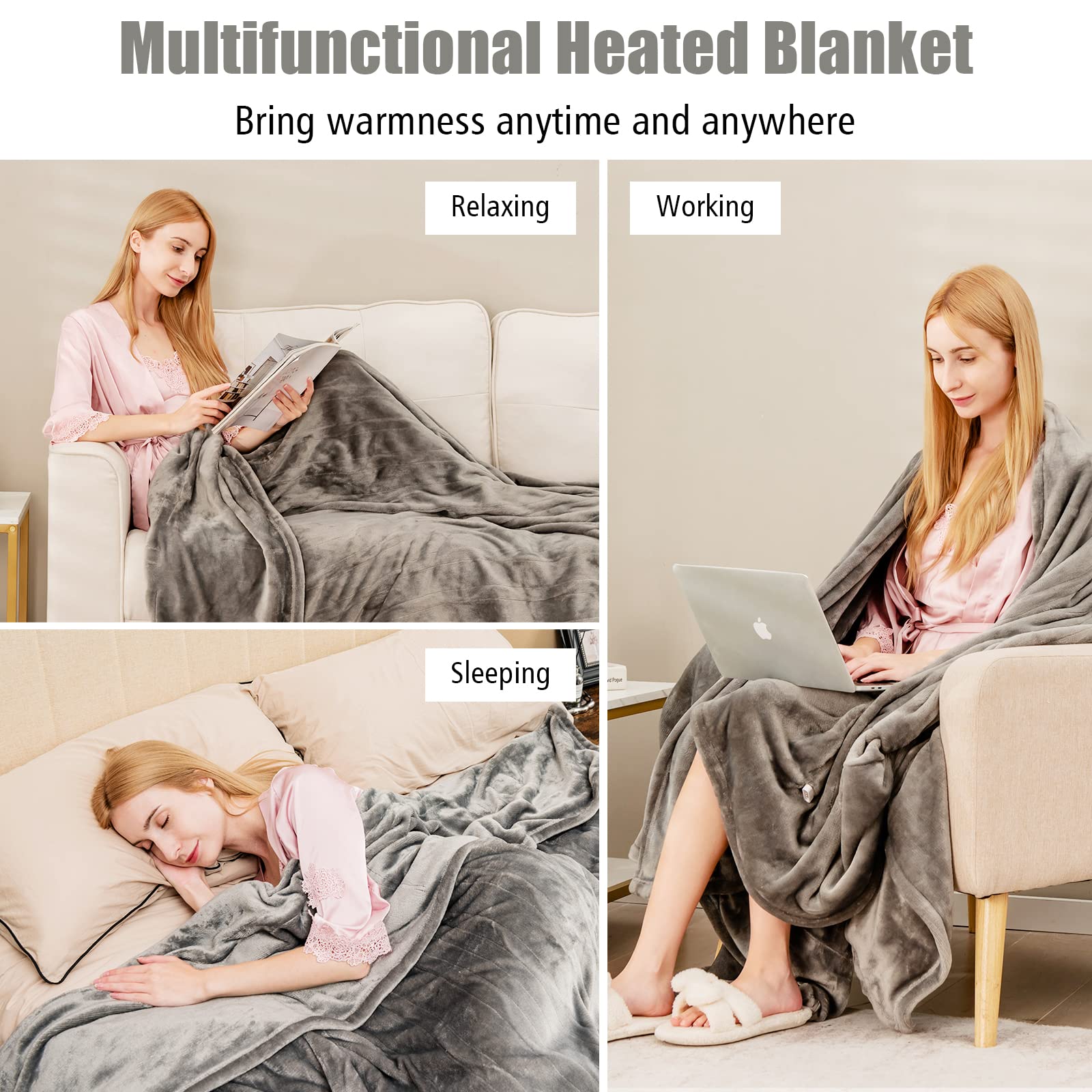 KOMFOTT Heated Blanket Electric Blanket Twin Size 84’’ x 62’’ Heating Blanket with 10 Heating Levels & 12 Hour Selectable Auto Shut-Off