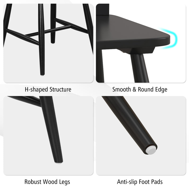 KOMFOTT Wood Dining Chairs Set of 2, Solid Wood Windsor Dining Chair with Wide Seat