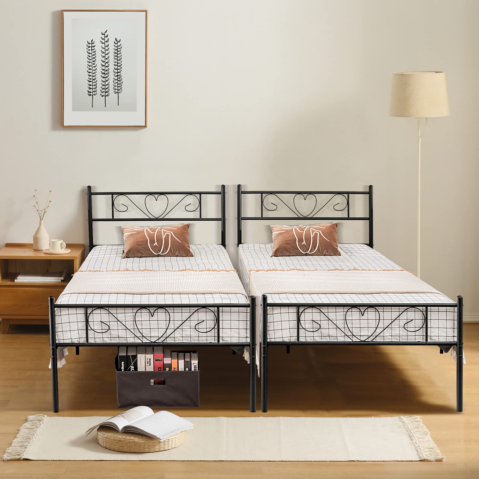 Twin XL Bed Frame, Metal Platform Bed with Heart-Shaped Headboard & Footboard, Mattress Foundation