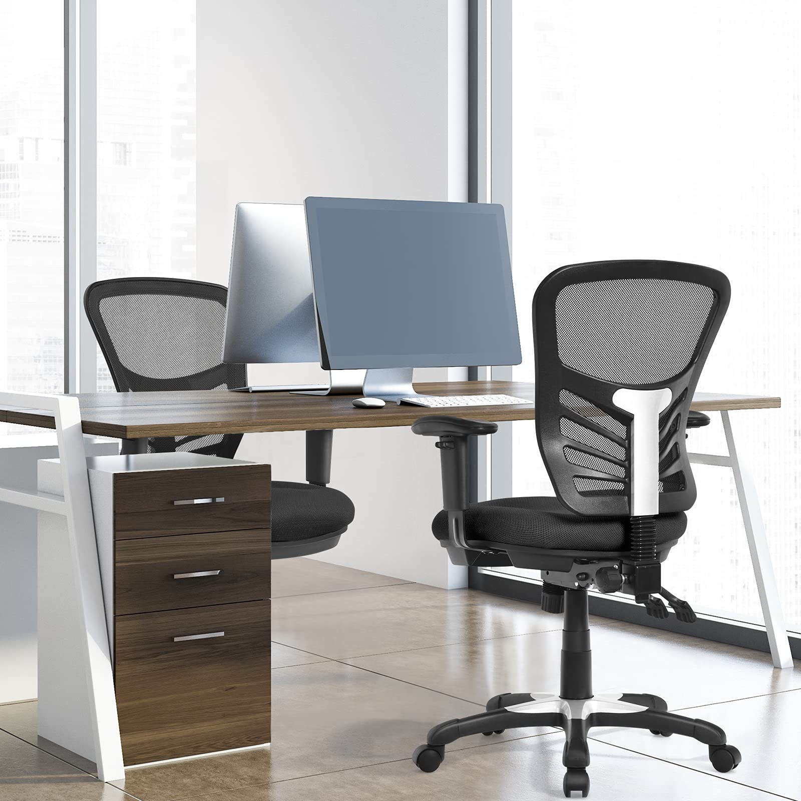 KOMFOTT Mid-Back Managers Mesh Office Chair with Height Adjustable Backrest & Armrest, Seat Tilt Adjustment