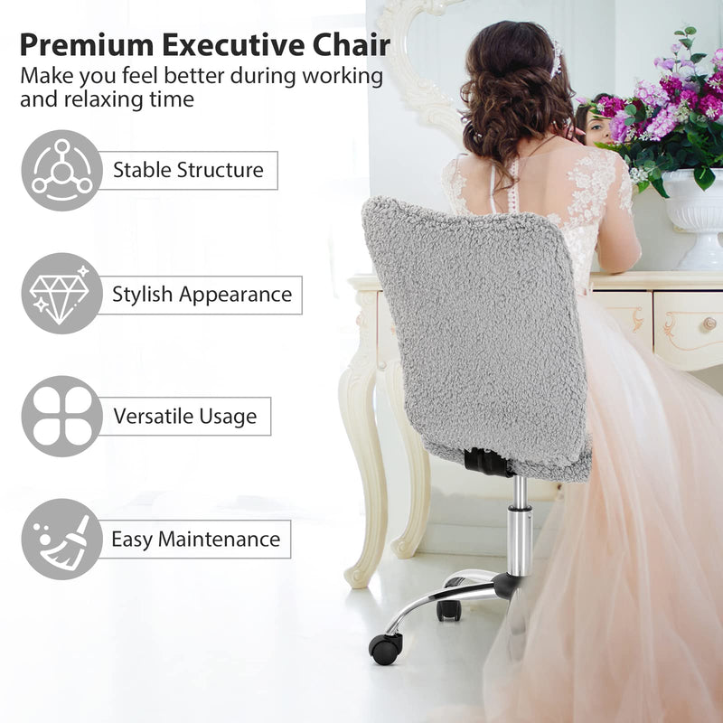 KOMFOTT Faux Fur Office Chair, Armless Home Desk Chair, Height Adjustable Swivel Cute Chair