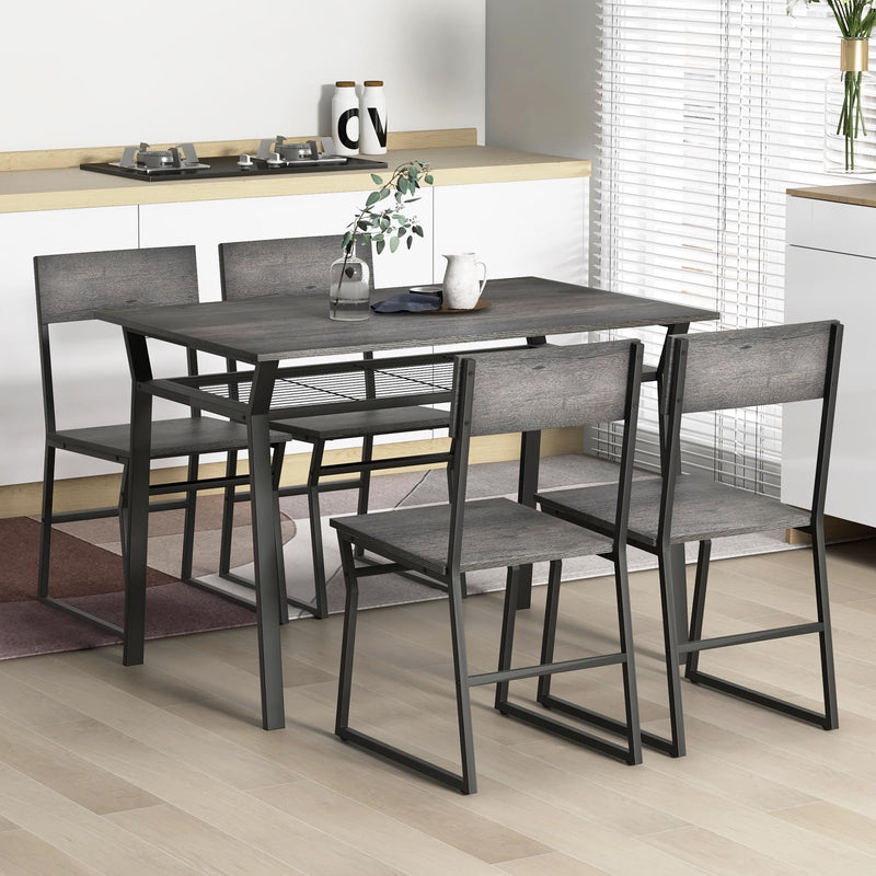 KOMFOTT Dining Table Set for 4, 47”L x 28”W Rectangular Kitchen Table w/ 4 Trapezoid Chairs, Reinforced Metal Frame & Storage Rack