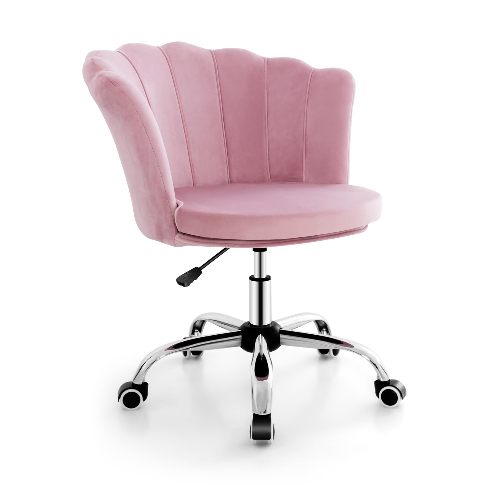 KOMFOTT Velvet Office Desk Chair Pink, Modern Vanity Chair with Seashell Back