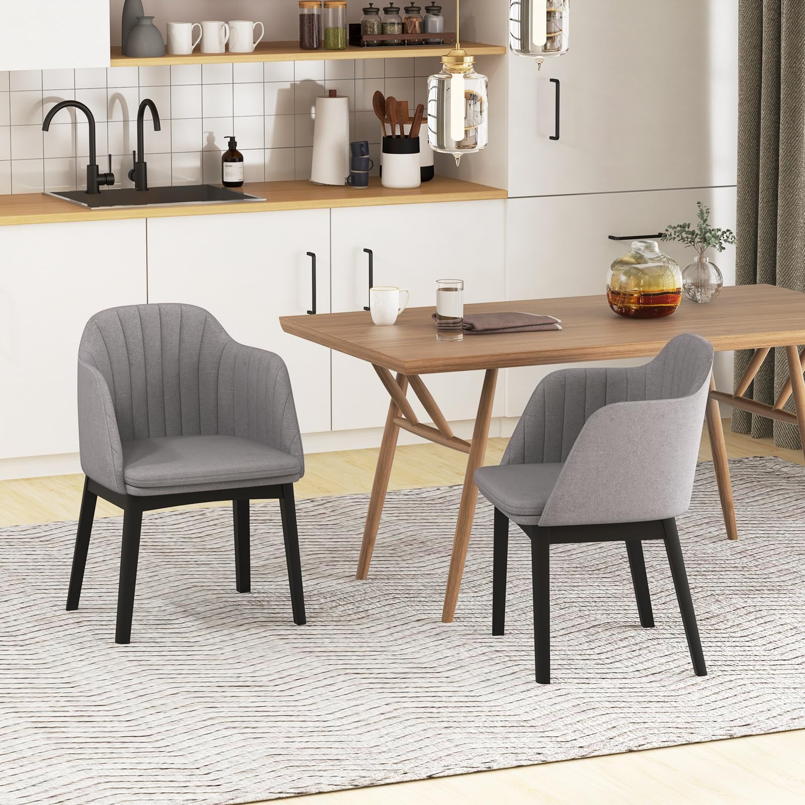 KOMFOTT Modern Dining Chairs Set of 2/4, Upholstered Velvet Accent Chairs w/Curved Backrests & Rubber Wood Legs