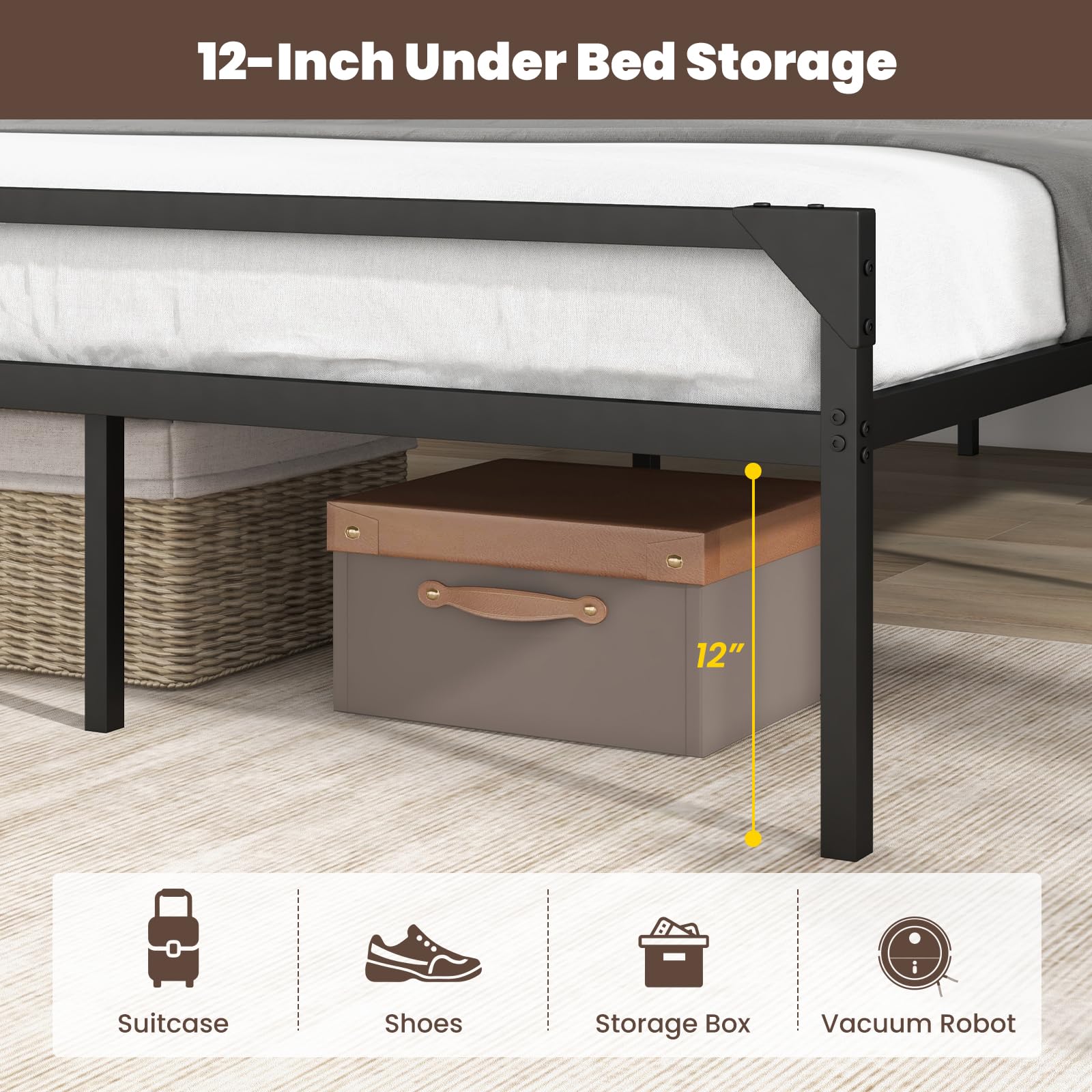 KOMFOTT Metal Platform Bed Frame with Headboard