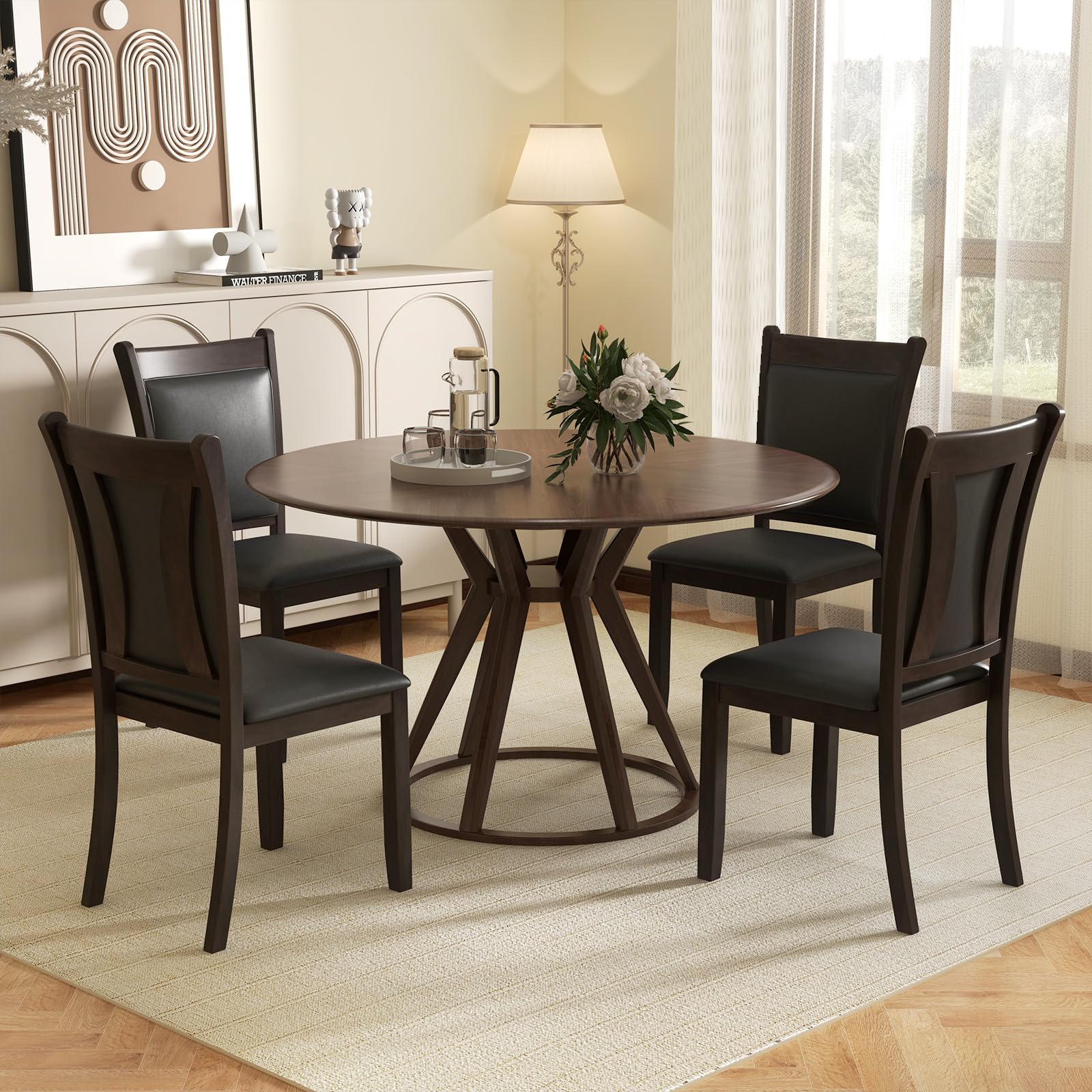 KOMFOTT Wooden Dining Chairs Set of 2/4, Modern Armless Kitchen Chairs w/Padded Backrest & Seat, Rubber Wood Frame