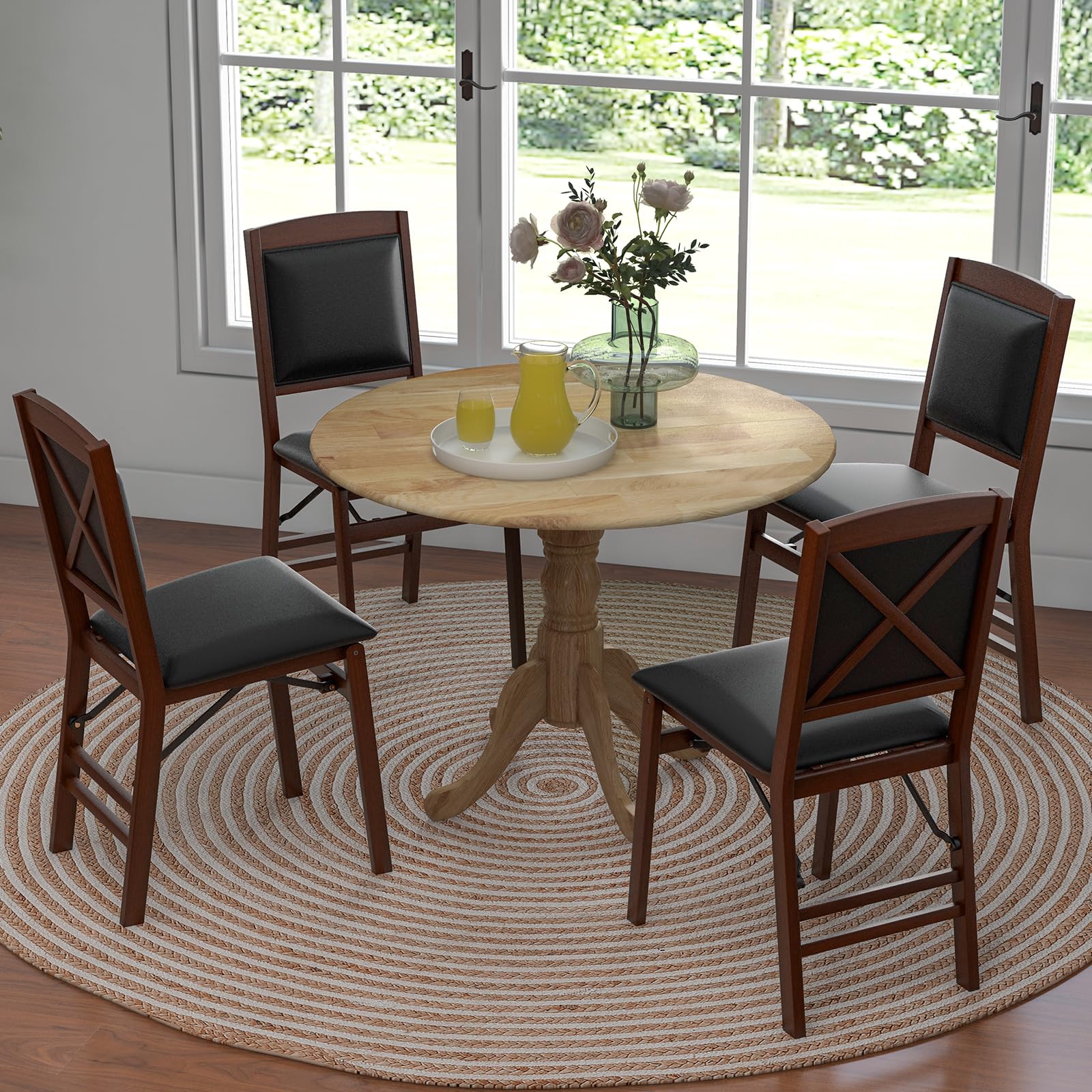 KOMFOTT Round Dining Table, 40" D X 29" H, Rubber Wood Pedestal Table W/Round Tabletop & Curved Trestle Legs