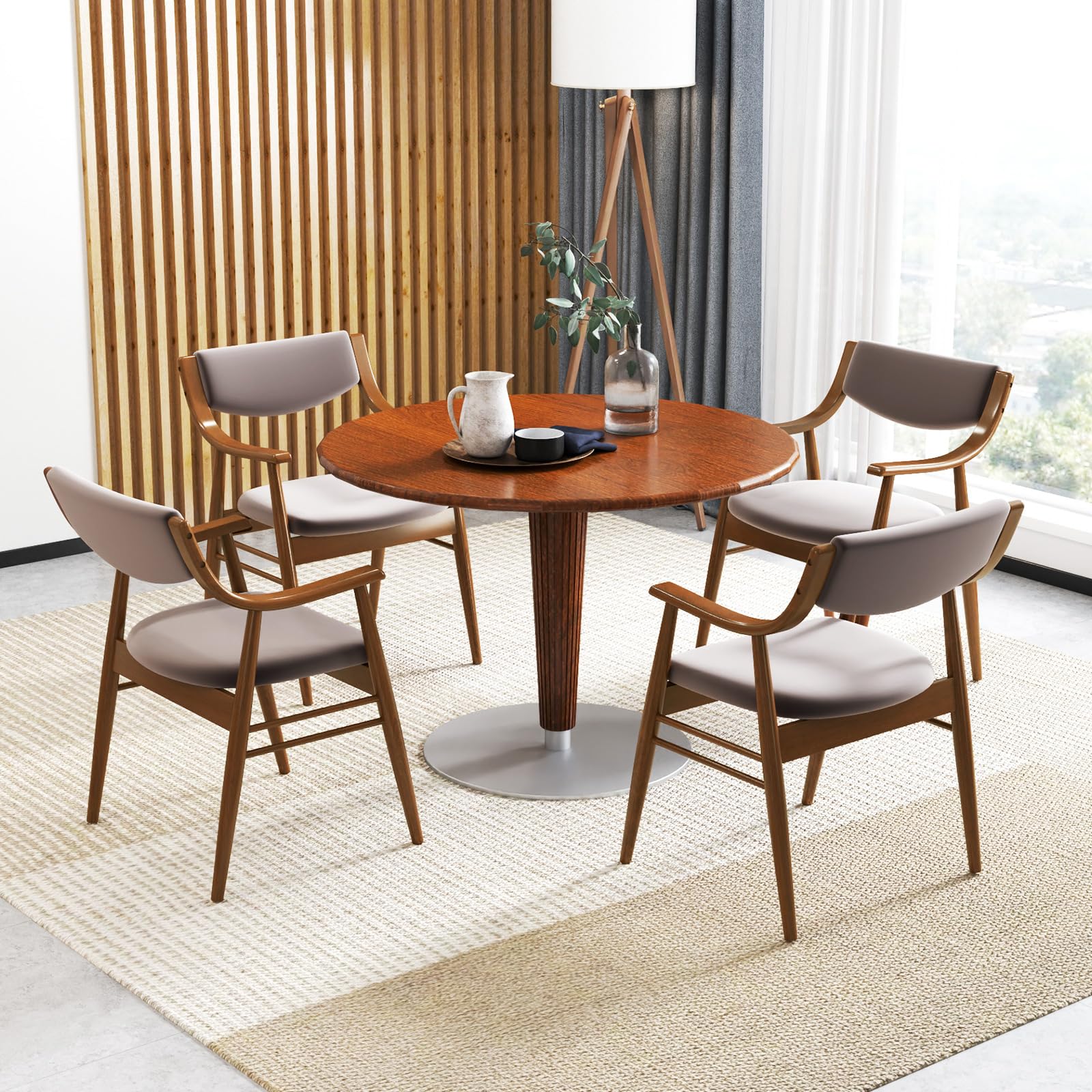 KOMFOTT Wooden Dining Chairs Set of 2/4, PU Leather Upholstered Kitchen Chairs w/Padded Seat & Back, Rubber Wood Frame