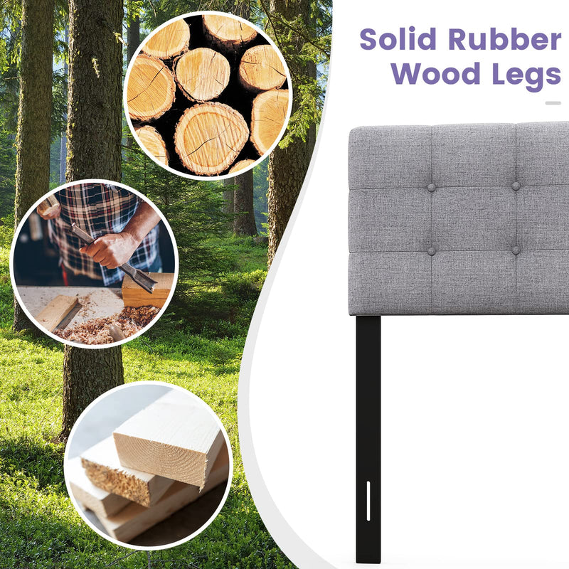 KOMFOTT Linen Upholstered Headboard, Modern Tufted Button Bed Headboard with Solid Rubber Wood Legs
