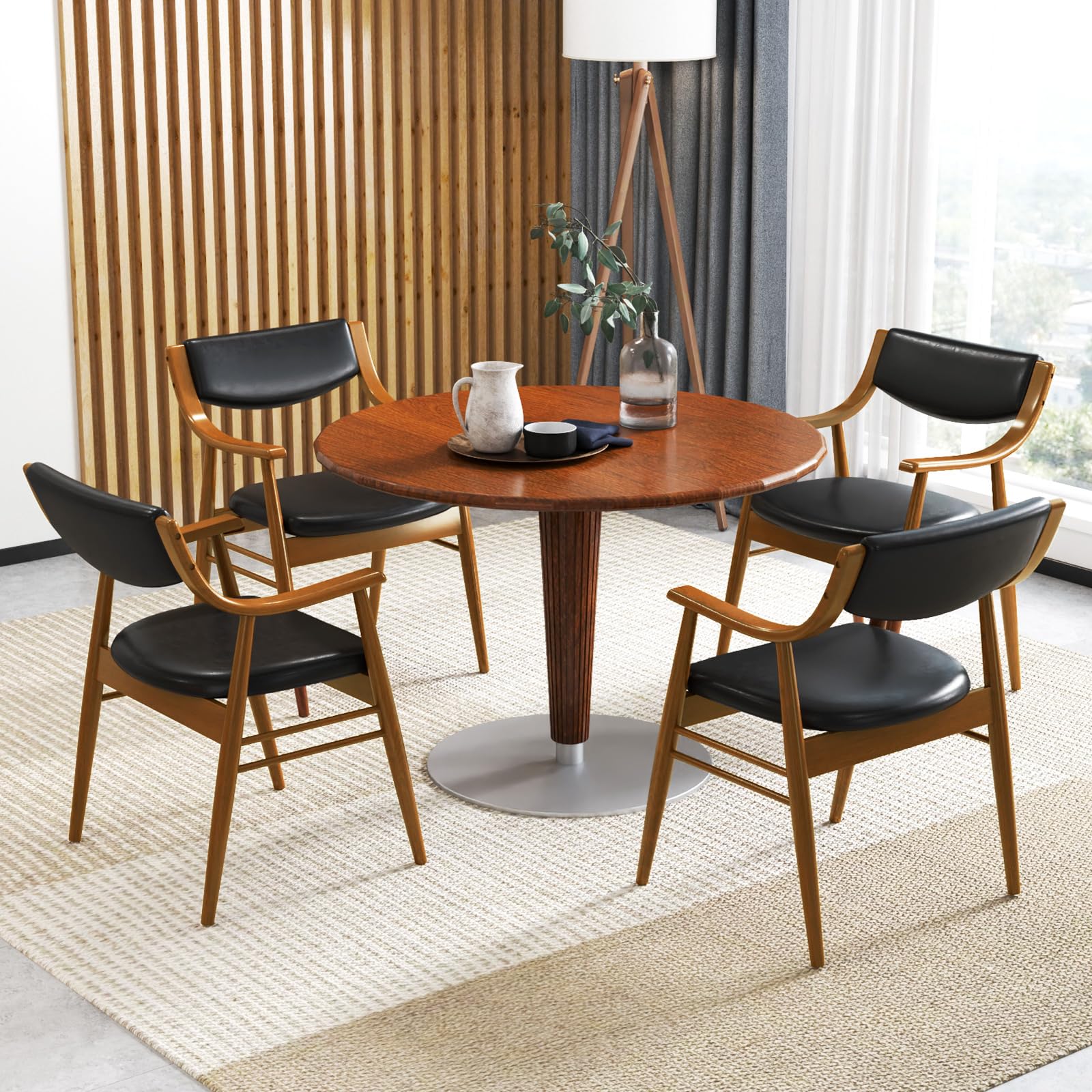 KOMFOTT Wooden Dining Chairs Set of 2/4, PU Leather Upholstered Kitchen Chairs w/Padded Seat & Back, Rubber Wood Frame