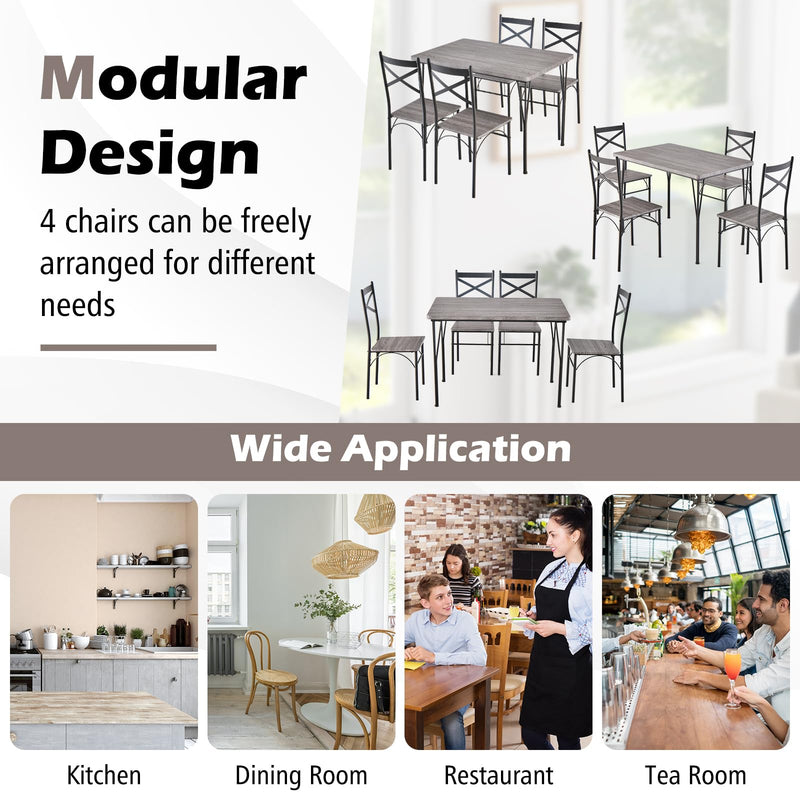 KOMFOTT 5 Piece Dining Table Set, Modern Rectangular Dining Table & 4 Dining Chairs Set with Metal Frame