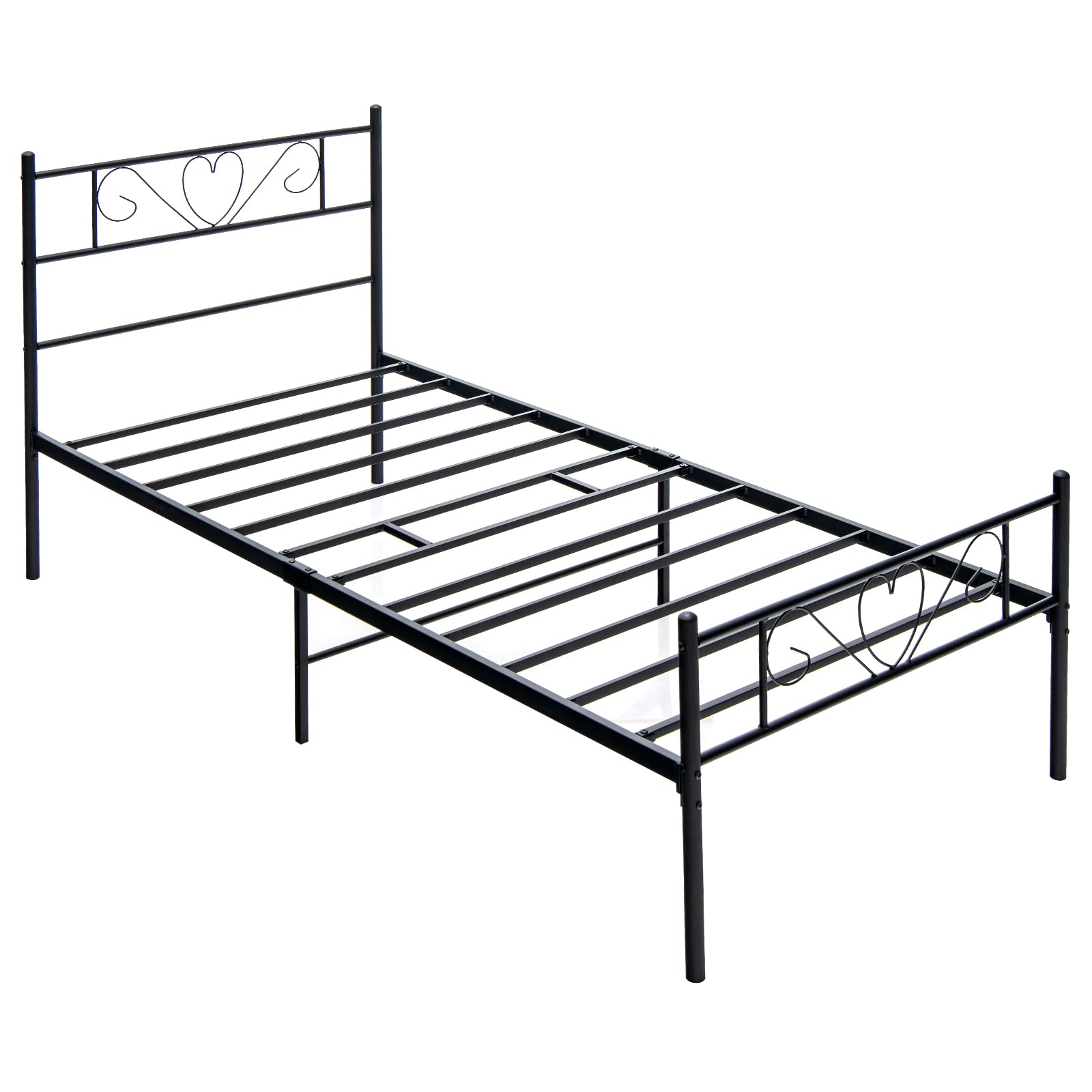 KOMFOTT Twin XL Metal Bed Frame with Heart-Shaped Headboard & Footboard