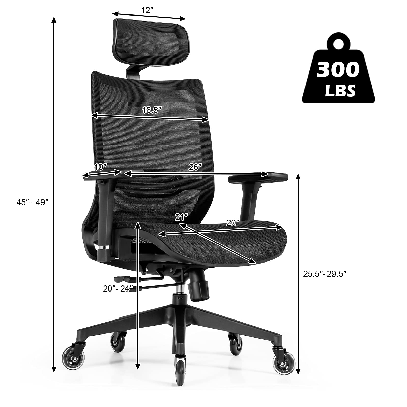 KOMFOTT Ergonomic Mesh Office Chair, Reclining Swivel Chair w/4D Armrest, Adjustable Lumbar Support & Headrest