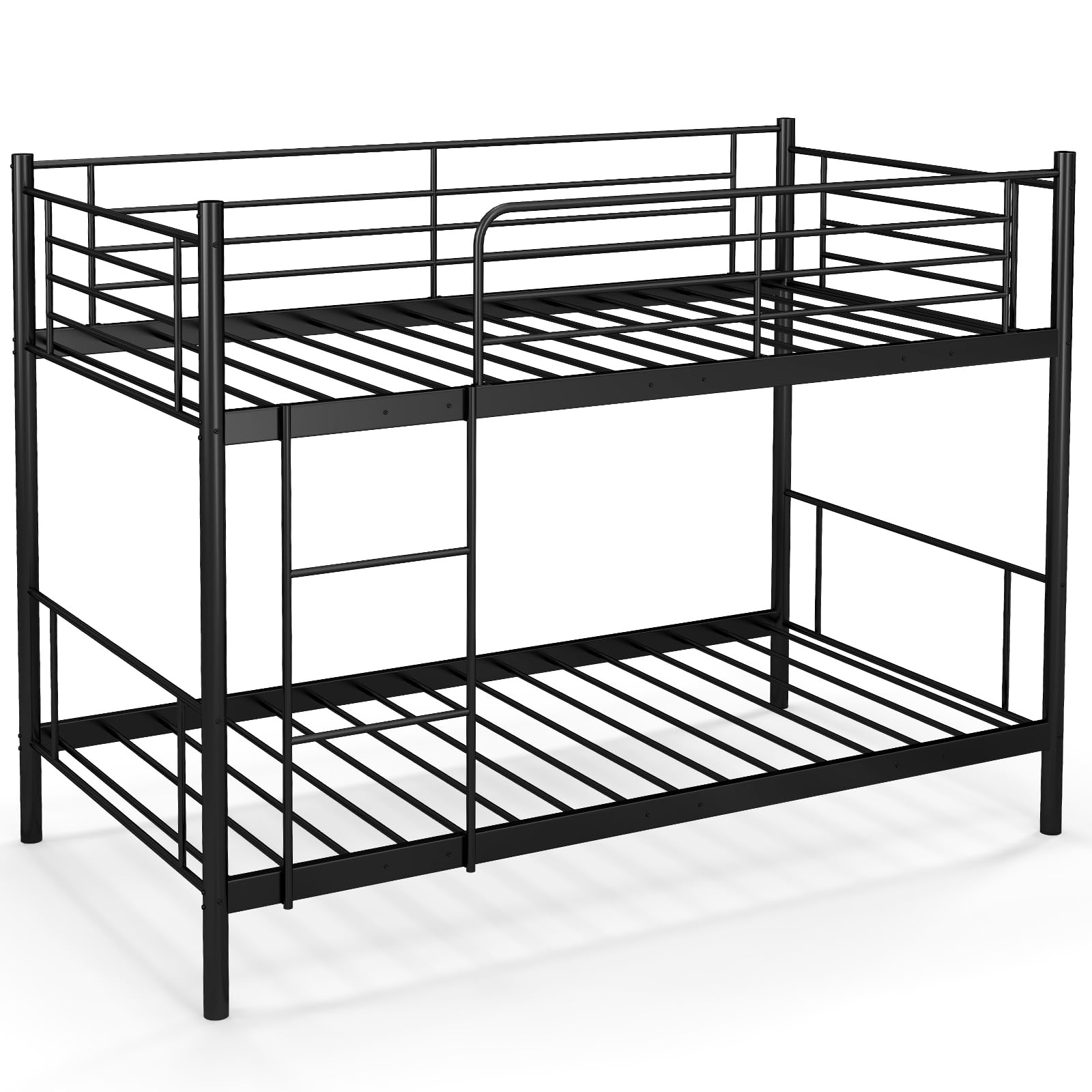 KOMFOTT Metal Twin Over Twin Bunk Bed with Ladder & Full-Length Guardrails