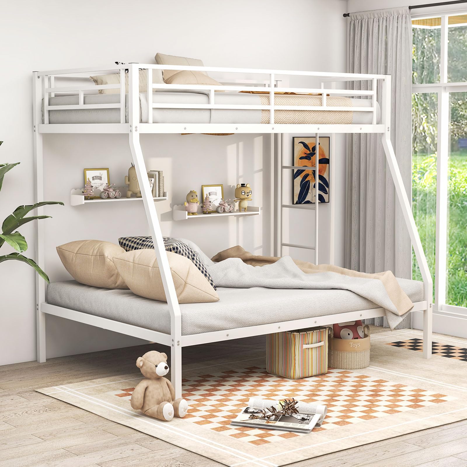 KOMFOTT Metal Twin Over Full Bunk Bed with Ladder and Steel Frame Support