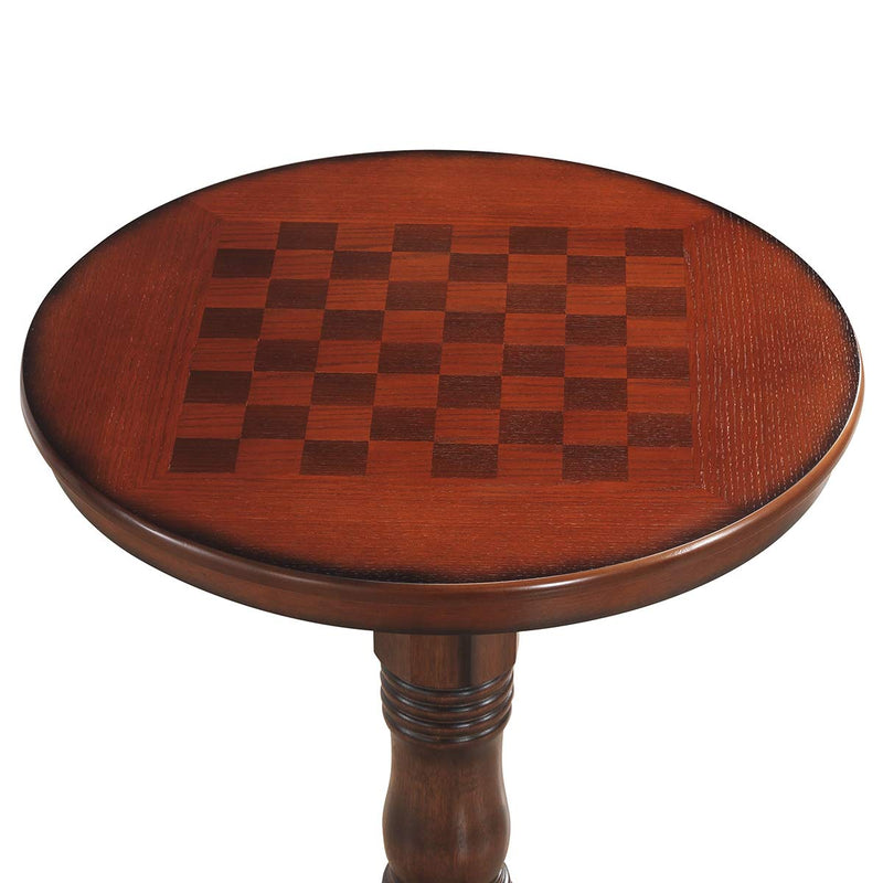 KOMFOTT Round Dining Table, Wooden Pub Pedestal Side Table W/Chessboard, Adjustable Foot Pads