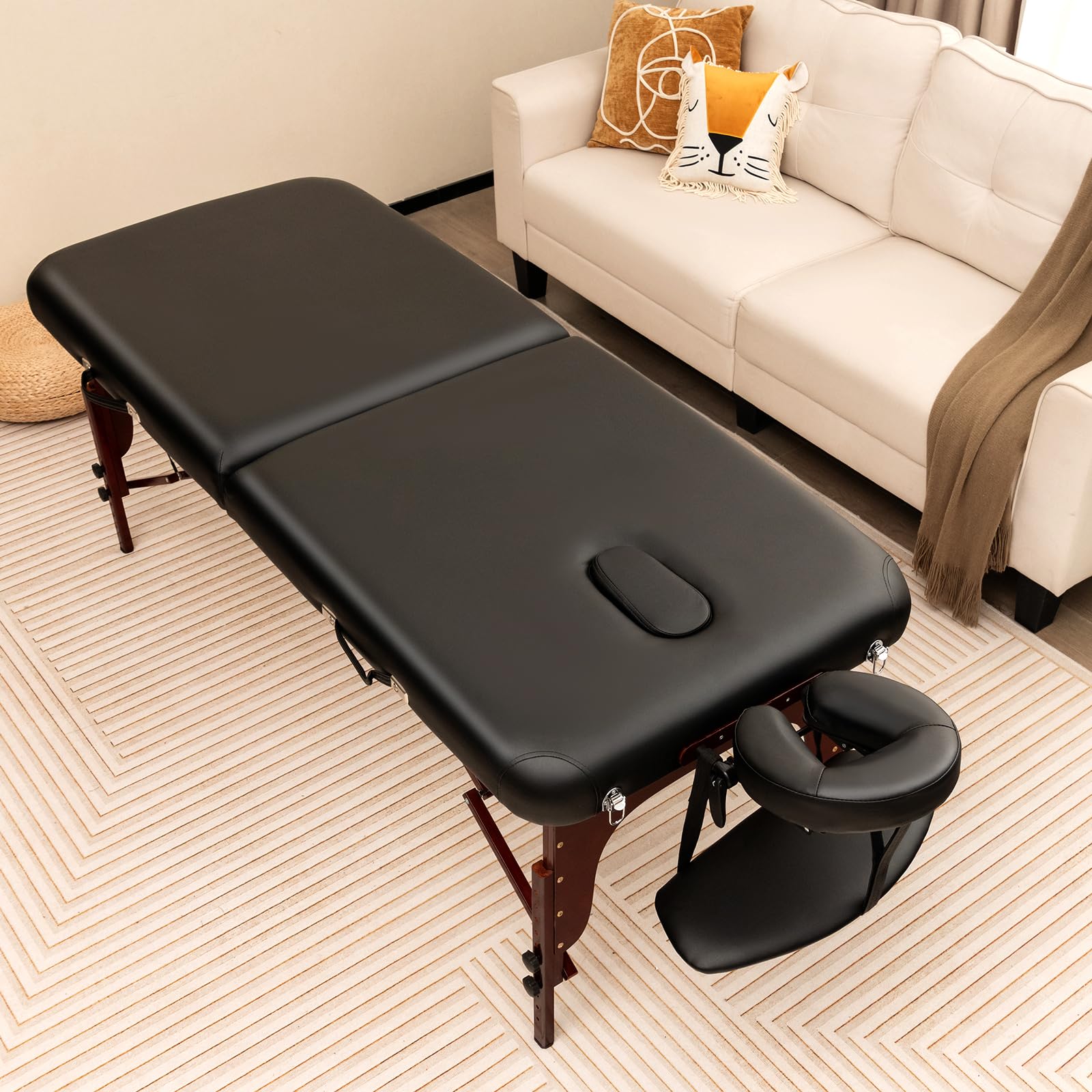 KOMFOTT Portable Massage Table 84 Inch, Folding Lash Bed with Premium Foam & Beech Wood Leg