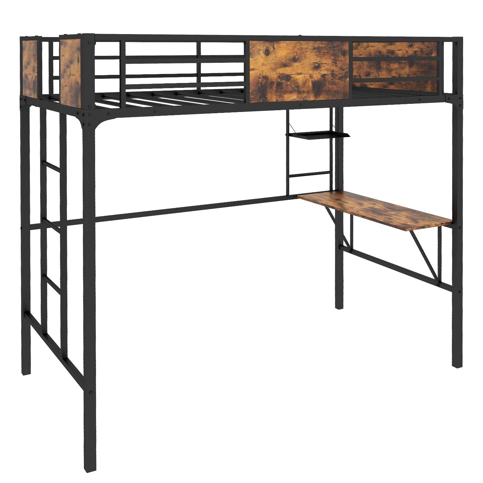 KOMFOTT Metal Twin Loft Bed with Desk and Storage Shelf