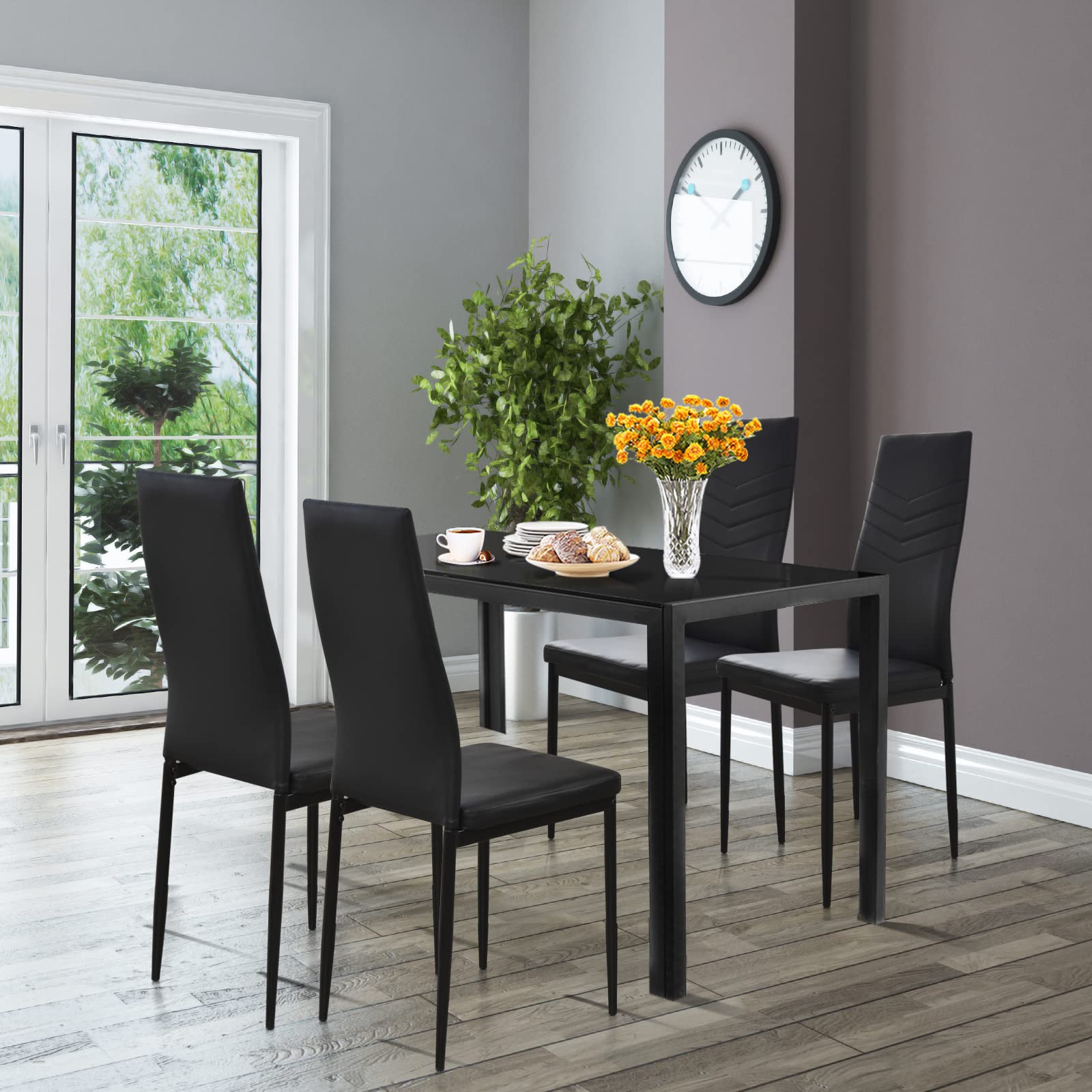 KOMFOTT Set of 4 Dining Chairs, High Back Dining Side Chairs w/PVC Leather & Non-Slip Feet Pads