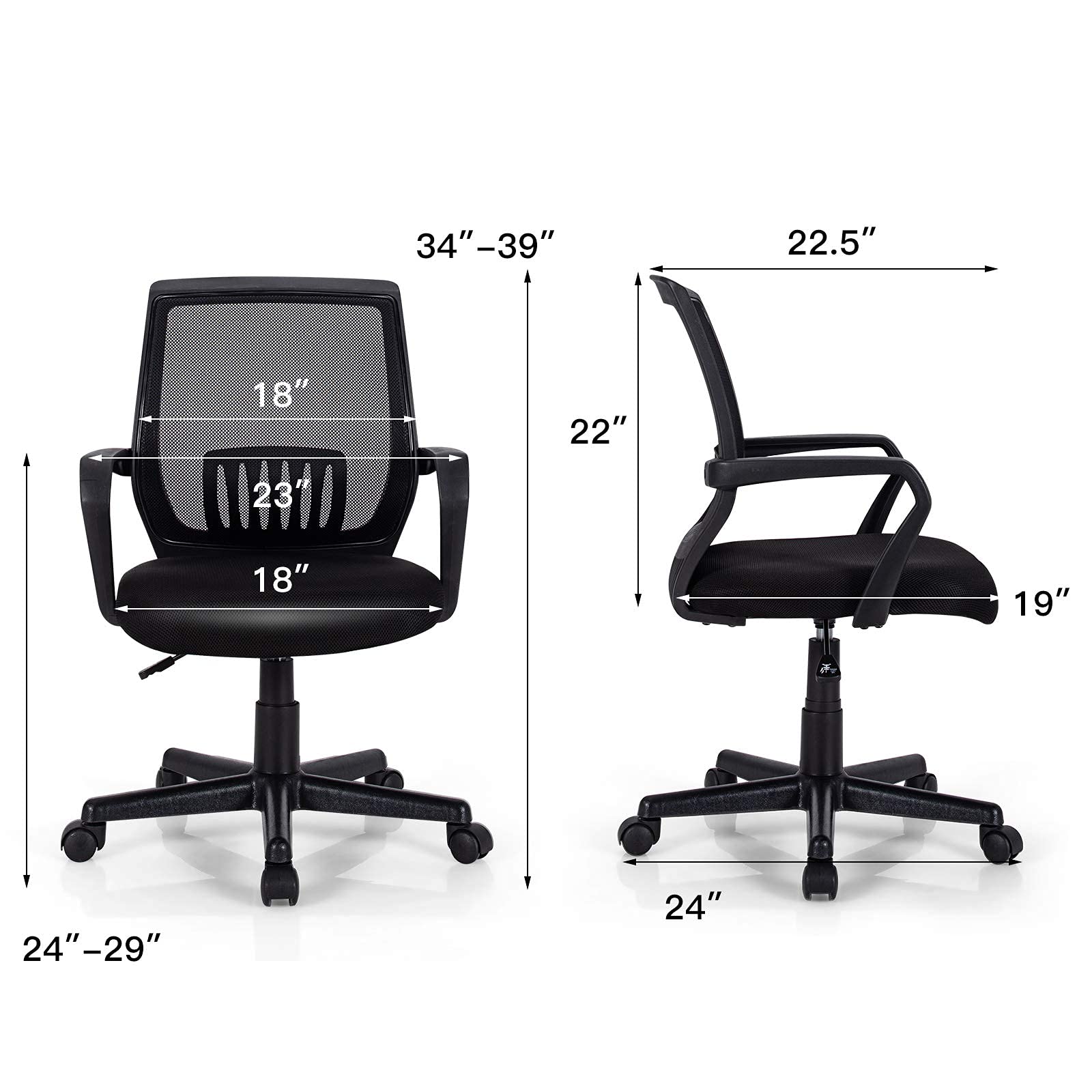 KOMFOTT Office Chair, Mesh Desk Chairs with Wheels, Lumbar Support, Waterfall Seat