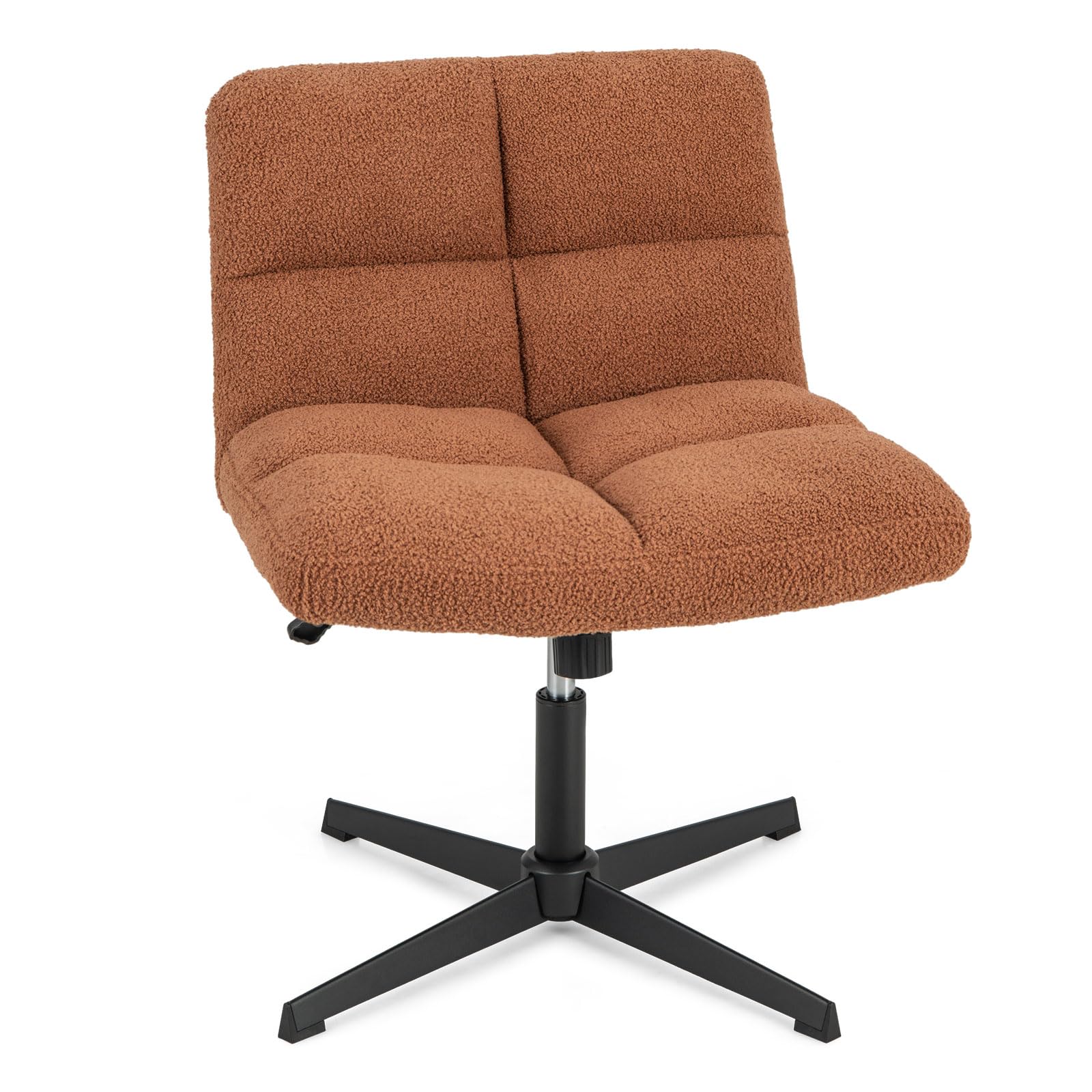 KOMFOTT Criss Cross Chair, Faux Fur Armless Cross Legged Office Desk Chair, Height Adjustable Computer Swivel Task Chair