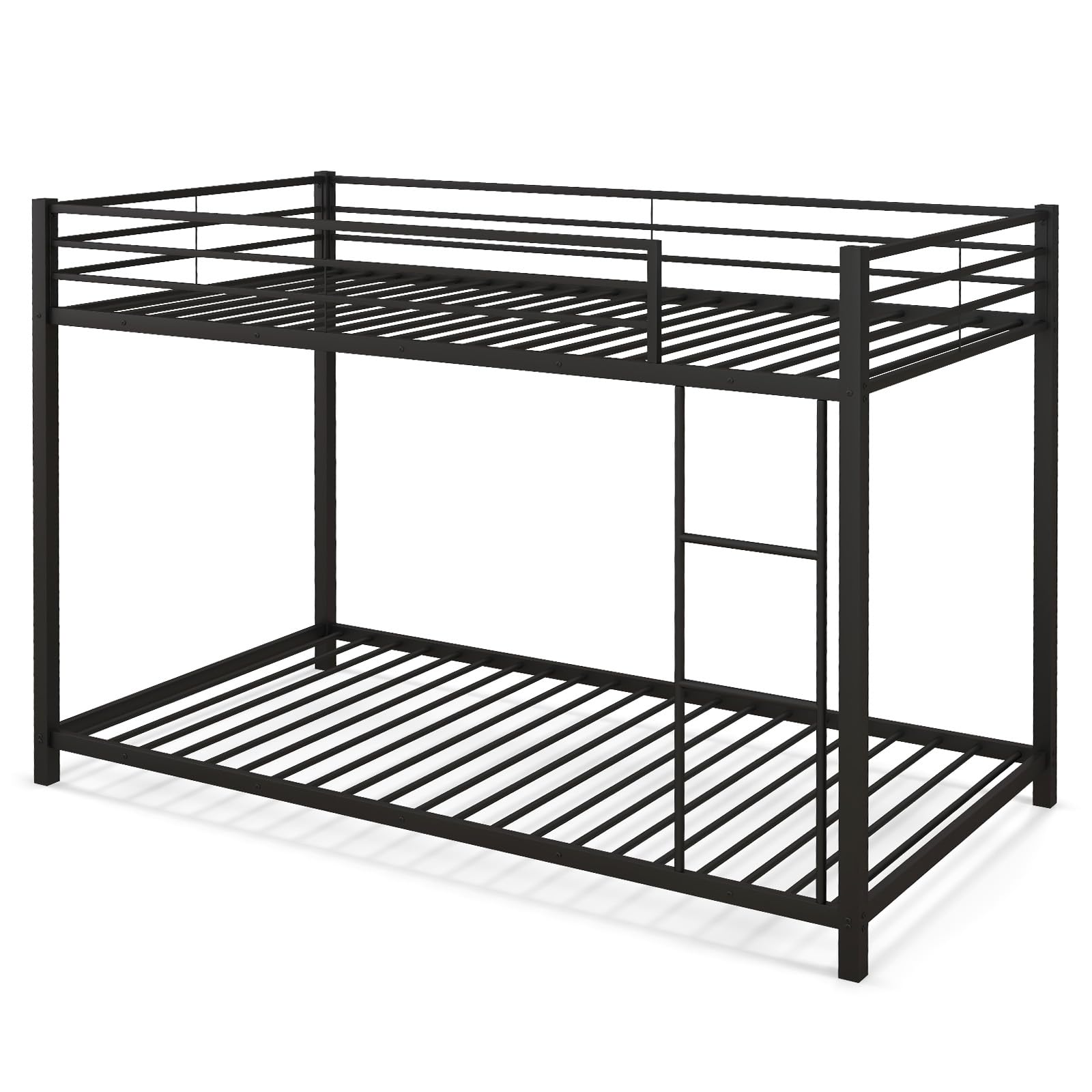 KOMFOTT Metal Bunk Bed Twin Over Twin, Classic Bunk Bed Frame with Safety Guard Rails & Side Ladder