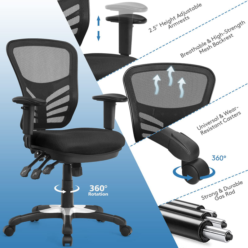 KOMFOTT Mid-Back Managers Mesh Office Chair with Height Adjustable Backrest & Armrest, Seat Tilt Adjustment