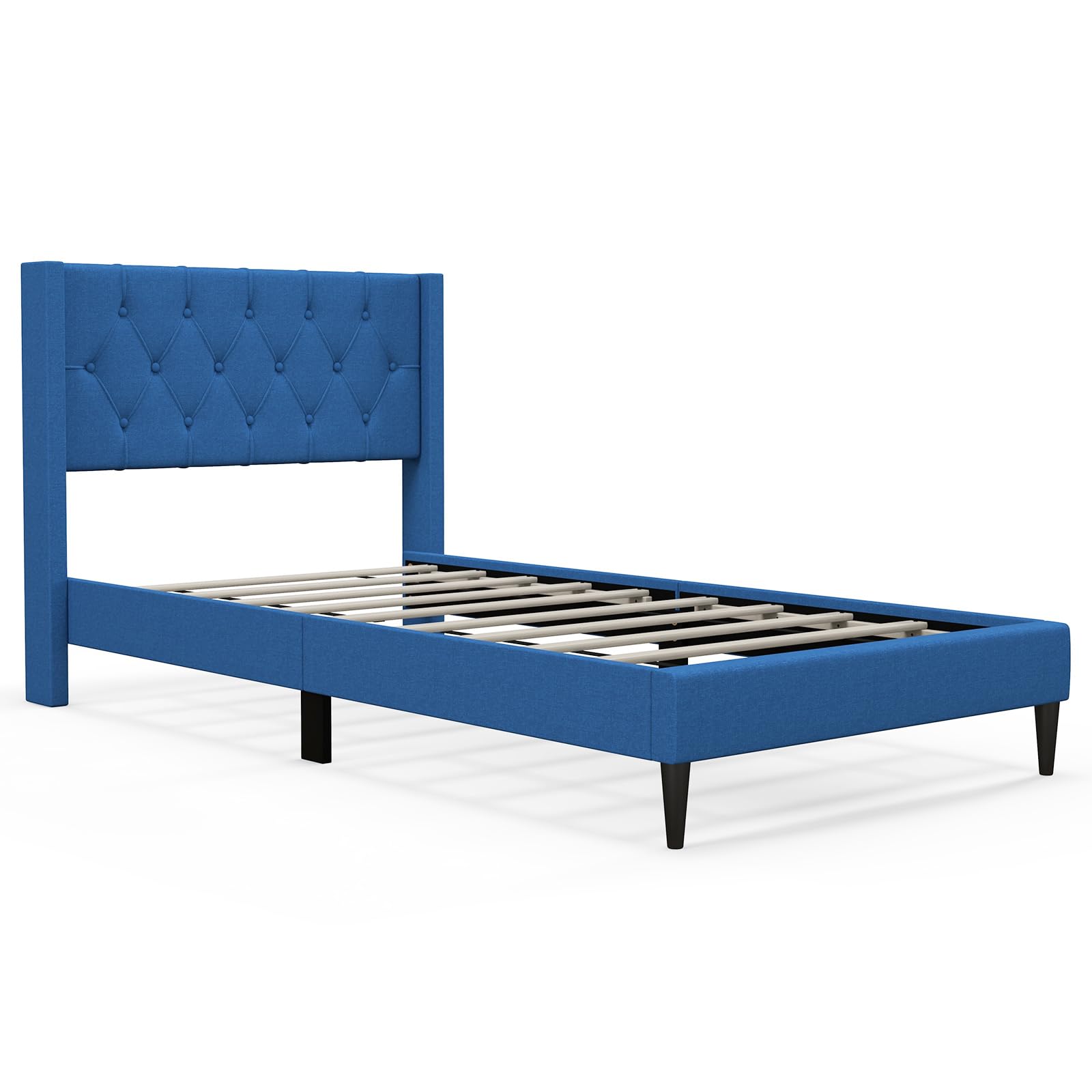 KOMFOTT Twin/Queen Size Upholstered Platform Bed with Button Tufted Wingback Headboard