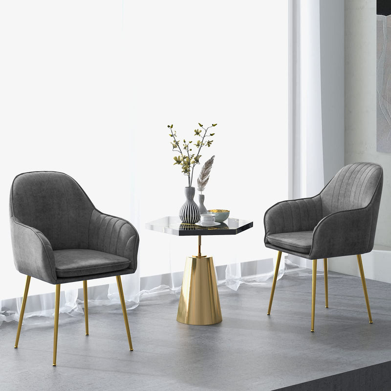 KOMFOTT Modern Dining Chairs Set of 2 - Upholstered Arm Dining Chair with Steel Legs, Thick Sponge Seat, Non-Slipping Pads