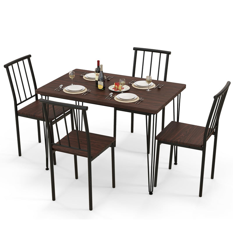 KOMFOTT 5 Piece Dining Table Set, Mid-Century Kitchen Table Set for 4, Wooden Table & 4 Chairs with Metal Frame
