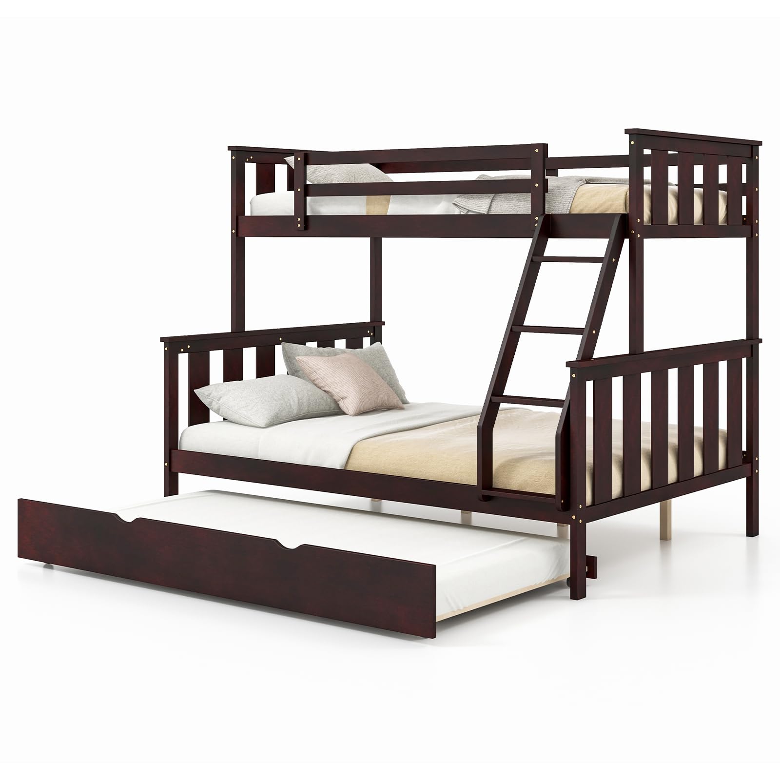 KOMFOTT Convertible 3-in-1 Twin Over Full Bunk Bed with Trundle