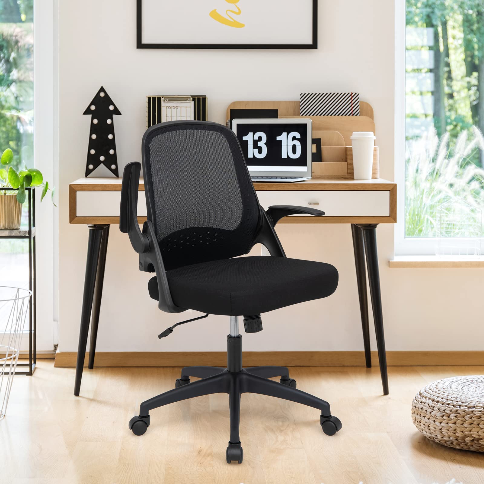 KOMFOTT Mid-Back Height Adjustable Swivel Mesh Office Chair with Flip-up Armrests, Lumbar Support