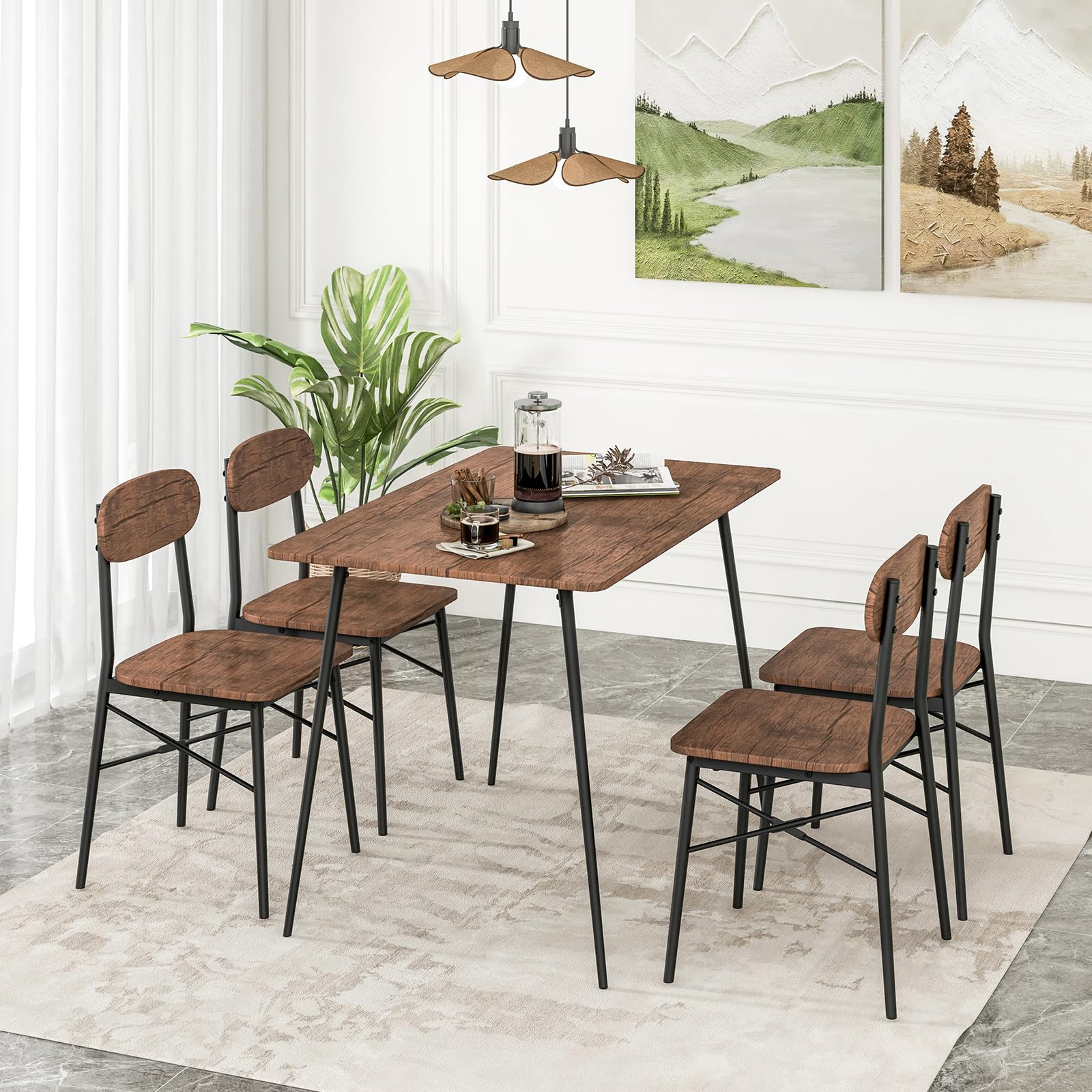 KOMFOTT Dining Table Set for 4, Mid-Century Kitchen Furniture Set with Kitchen Table, 4 Dining Chairs