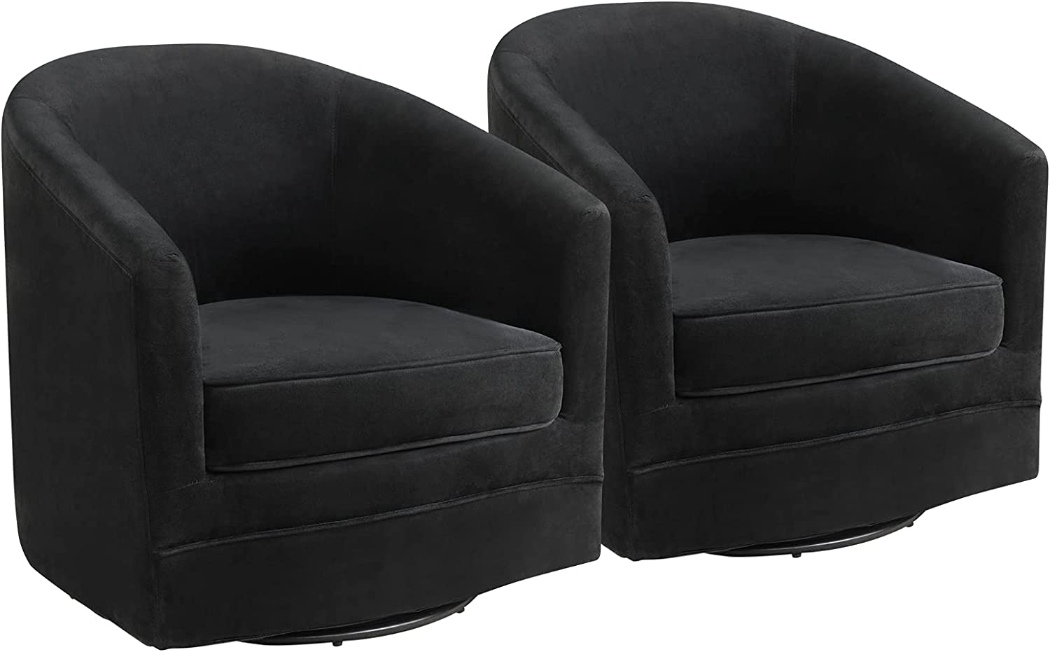 KOMFOTT Velvet Round Barrel Chair with 360-Degree Swivel Metal Base, Black