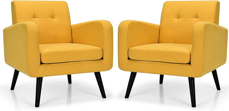 KOMFOTT Modern Upholstered Accent Chair w/ Rubber Wood Legs | Linen Fabric Single Sofa