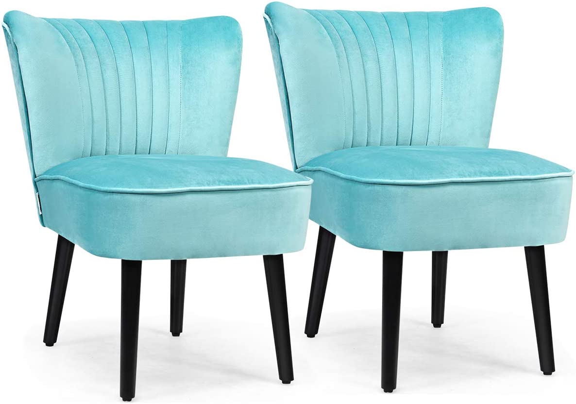 KOMFOTT Set of 2 Upholstered Modern Leisure Velvet Accent Chair w/ Adjustable Foot Pads