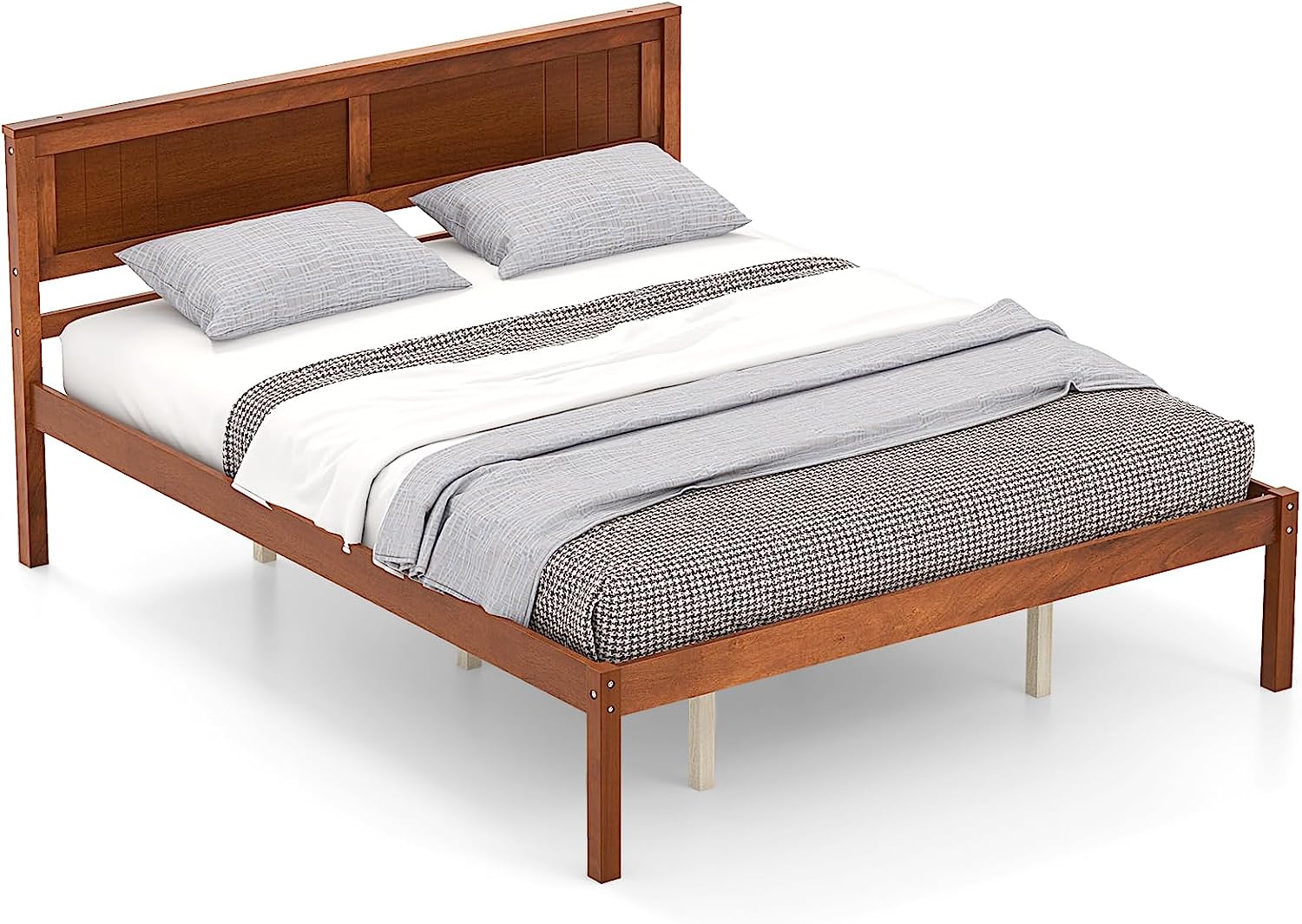 KOMFOTT Wooden Platform Bed Frame with Headboard & Wood Slat Support