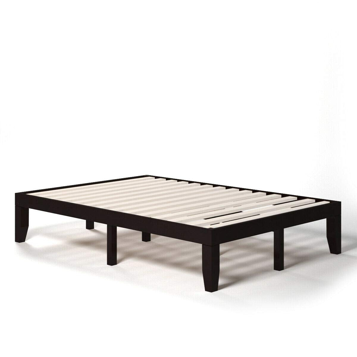 KOMFOTT 14 Inches Wood Platform Bed Frame, Solid Wood Mattress Foundation with Rubber Wood Frame