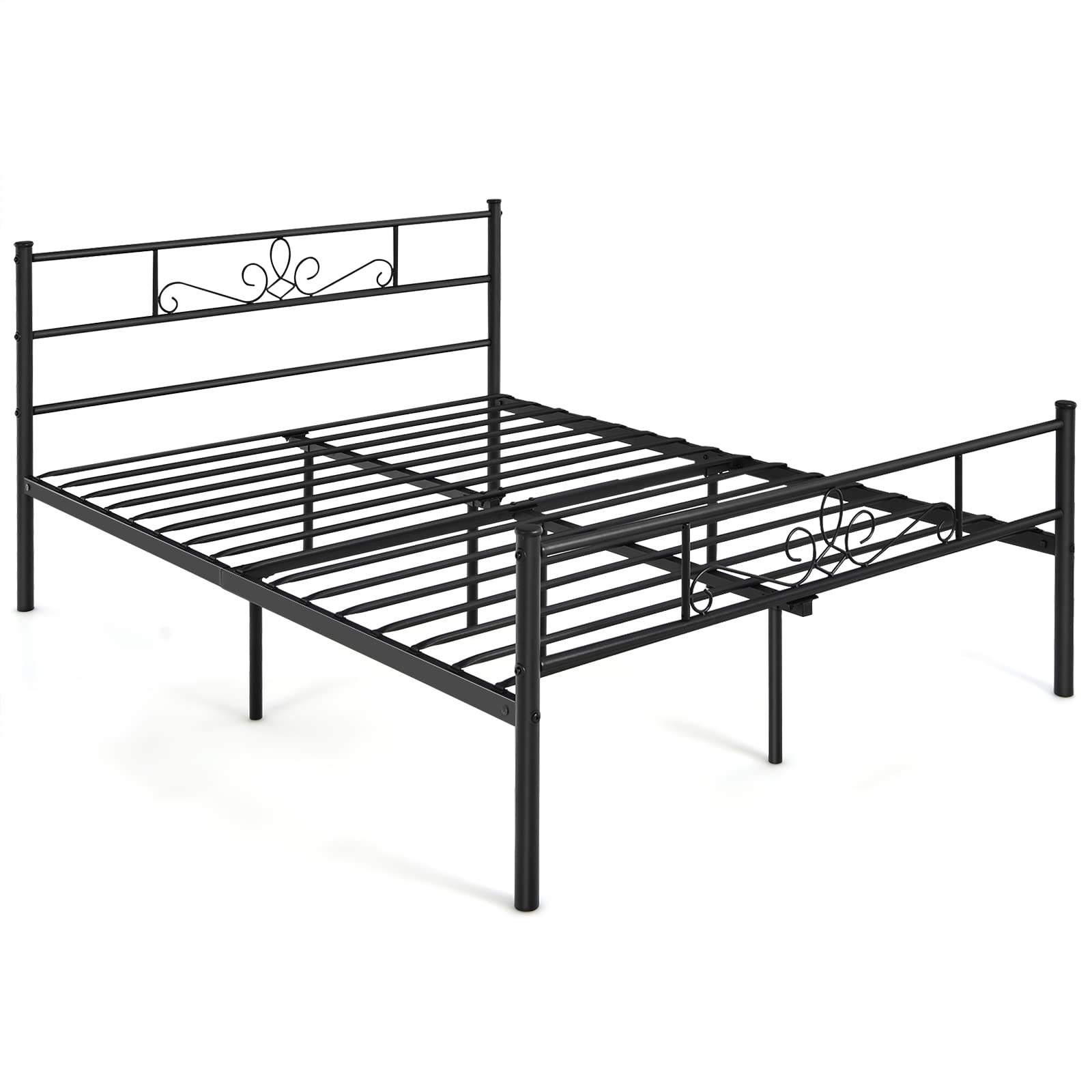 KOMFOTT Metal Bed Frame, Modern Platform Bed w/ Decorative Headboard & Footboard