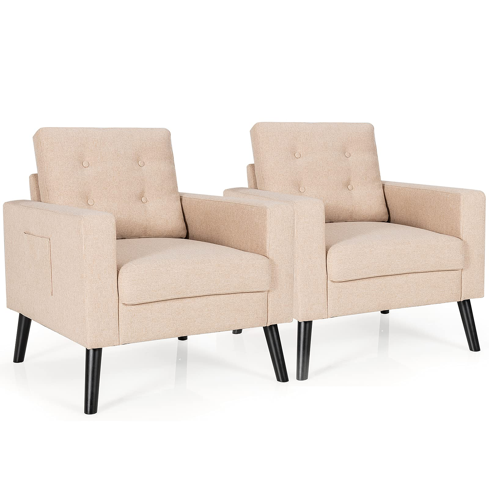 KOMFOTT Linen Fabric Armchairs with Side Pockets and Wood Legs | Modern Accent Chair