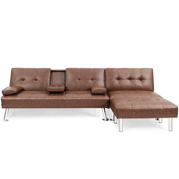 KOMFOTT L-Shape 3 Pieces Convertible Sectional Sofa Set with Cup Holders and Ottoman