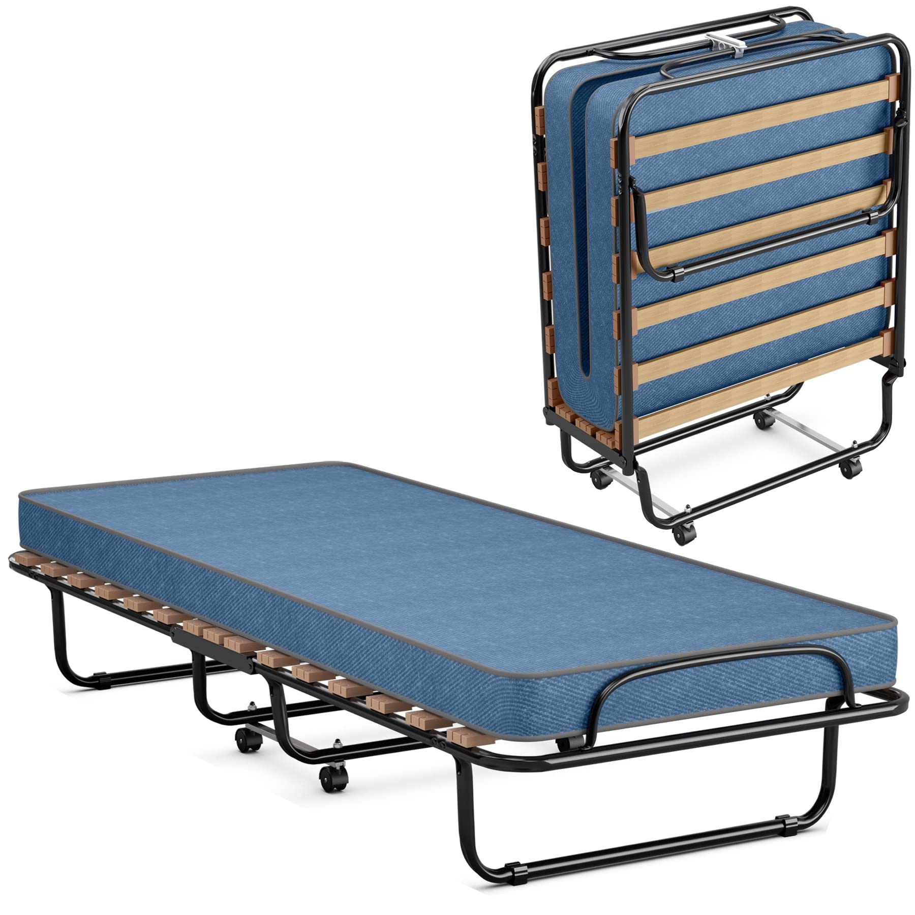 KOMFOTT Folding Rollaway Bed with Mattress ( Blue)