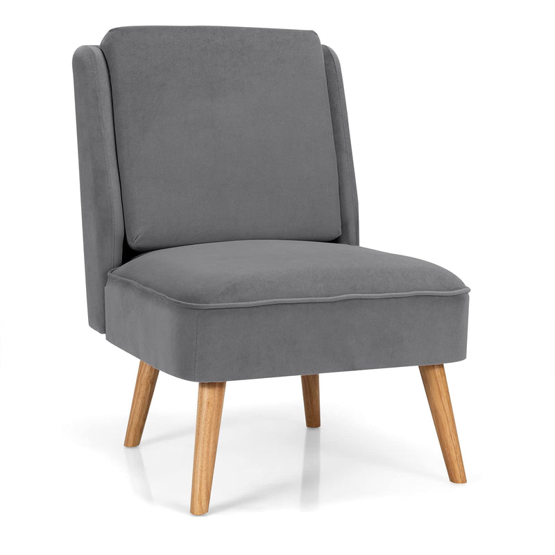 KOMFOTT Velvet Accent Chair, Comfy Single Sofa Chair w/Rubber Wood Legs, Modern Upholstered Leisure Living Room Chair