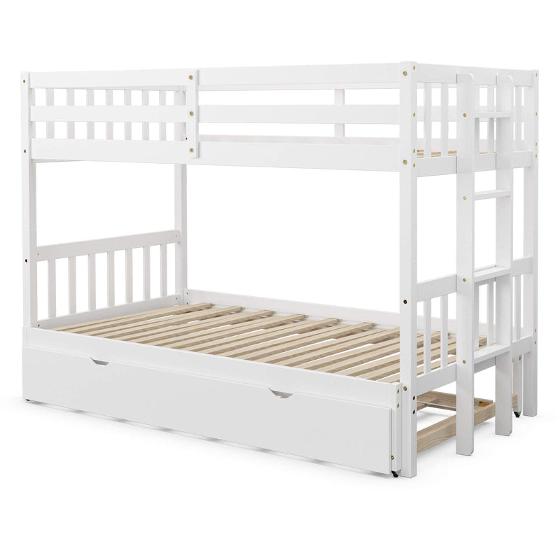 Over Pull-Out Bunk Bed with Trundle, Solid Wood Bunk Bed with Ladder