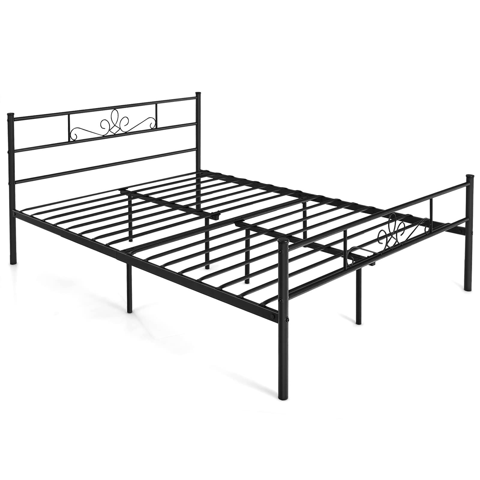 KOMFOTT Metal Bed Frame, Modern Platform Bed w/ Decorative Headboard & Footboard