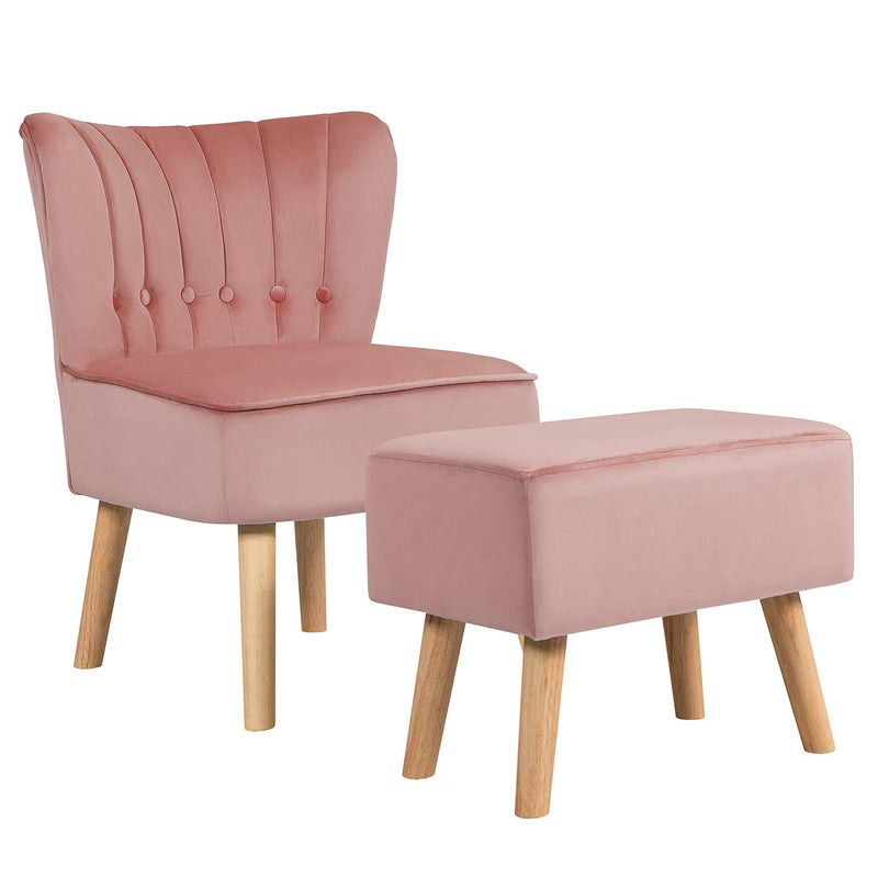 KOMFOTT Modern Accent Chair Ottoman Set | Armless Slipper Sofa Chair with Foot stool