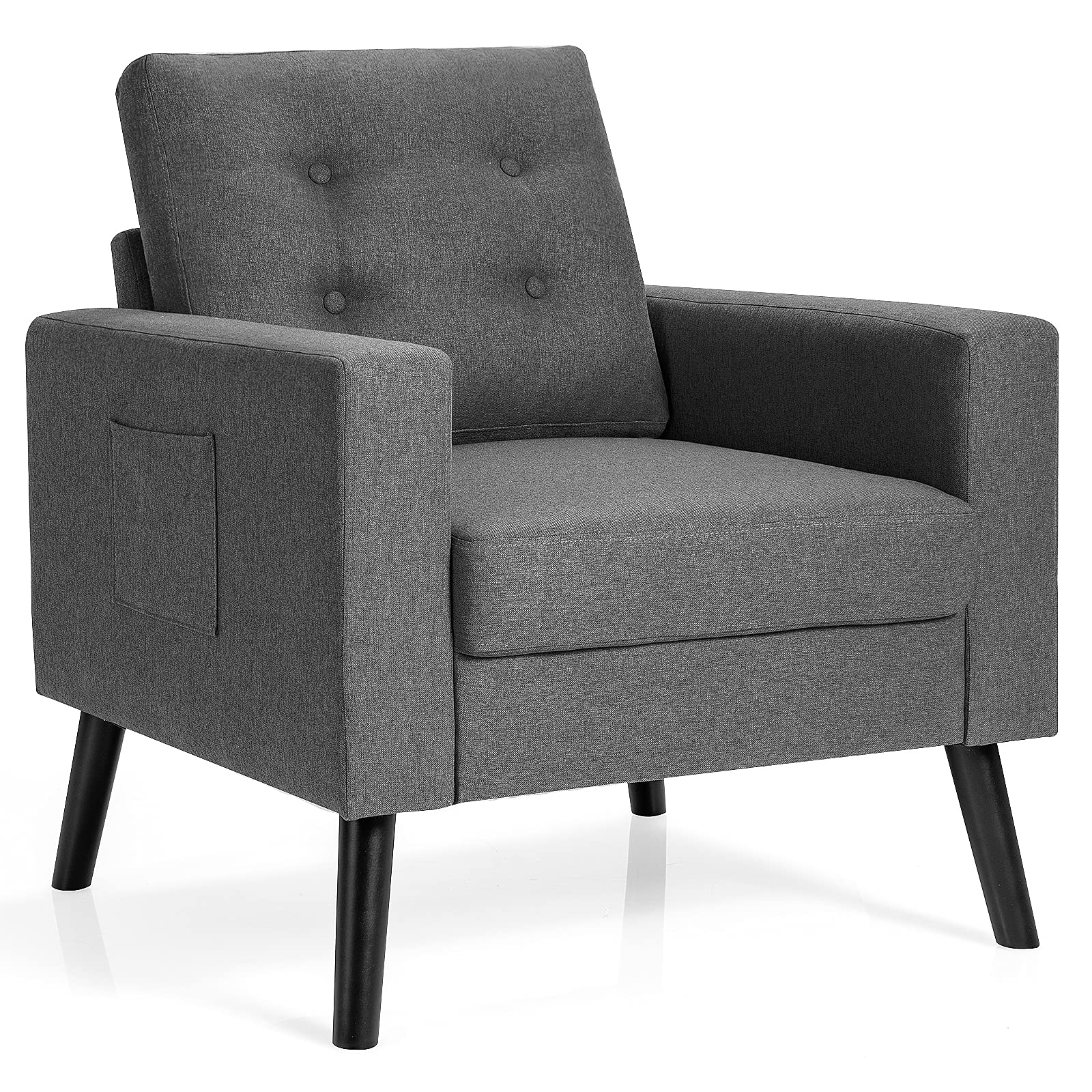 KOMFOTT Linen Fabric Armchairs with Side Pockets and Wood Legs | Modern Accent Chair