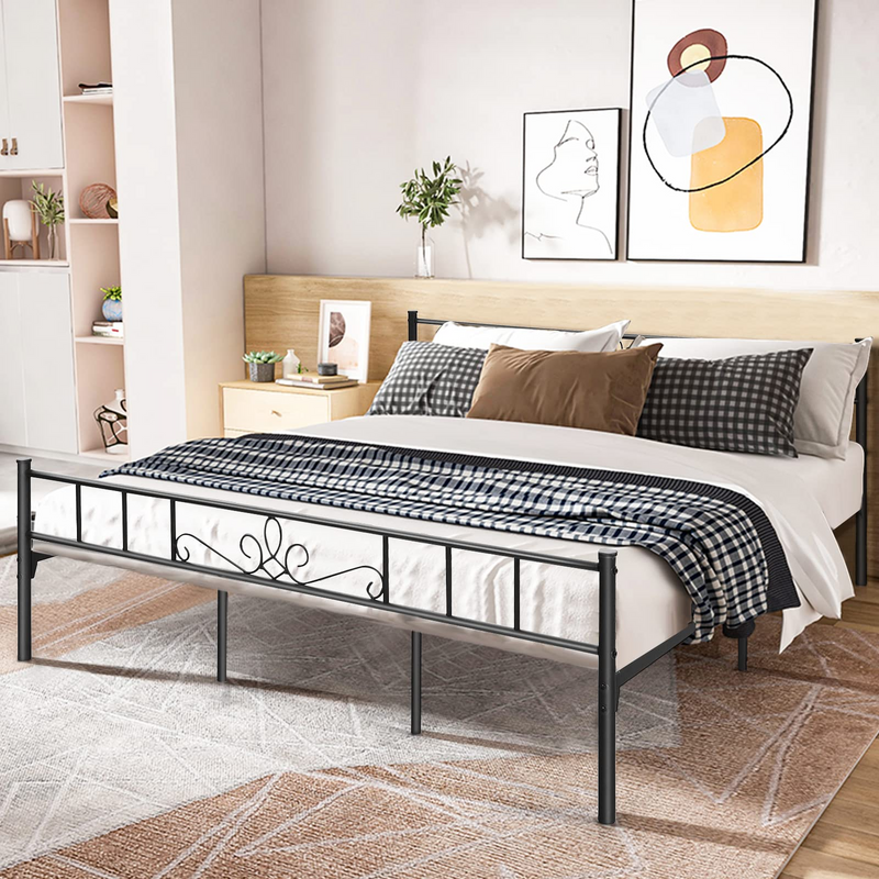 KOMFOTT Metal Bed Frame, Modern Platform Bed w/ Decorative Headboard & Footboard