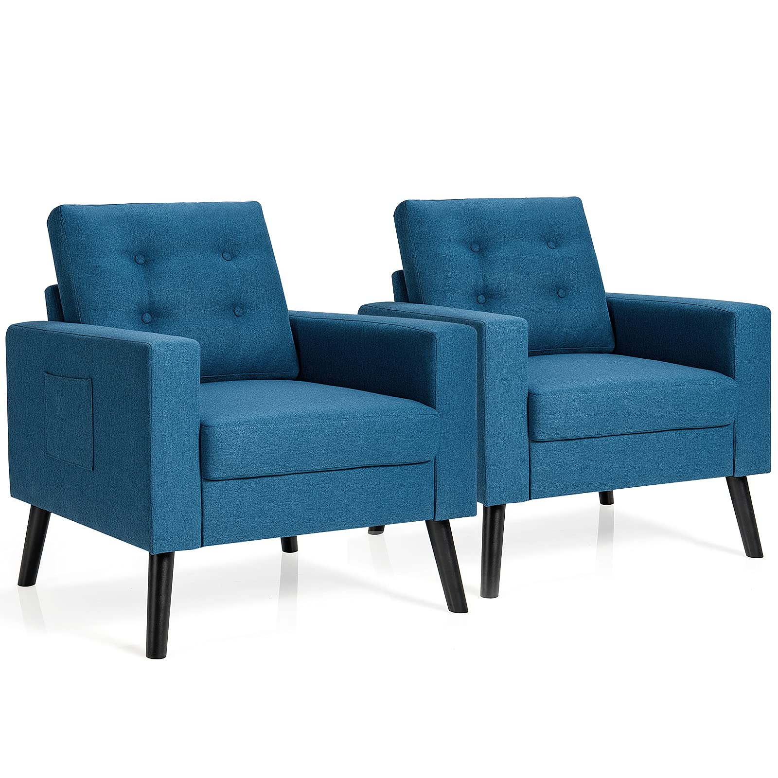 KOMFOTT Linen Fabric Armchairs with Side Pockets and Wood Legs | Modern Accent Chair