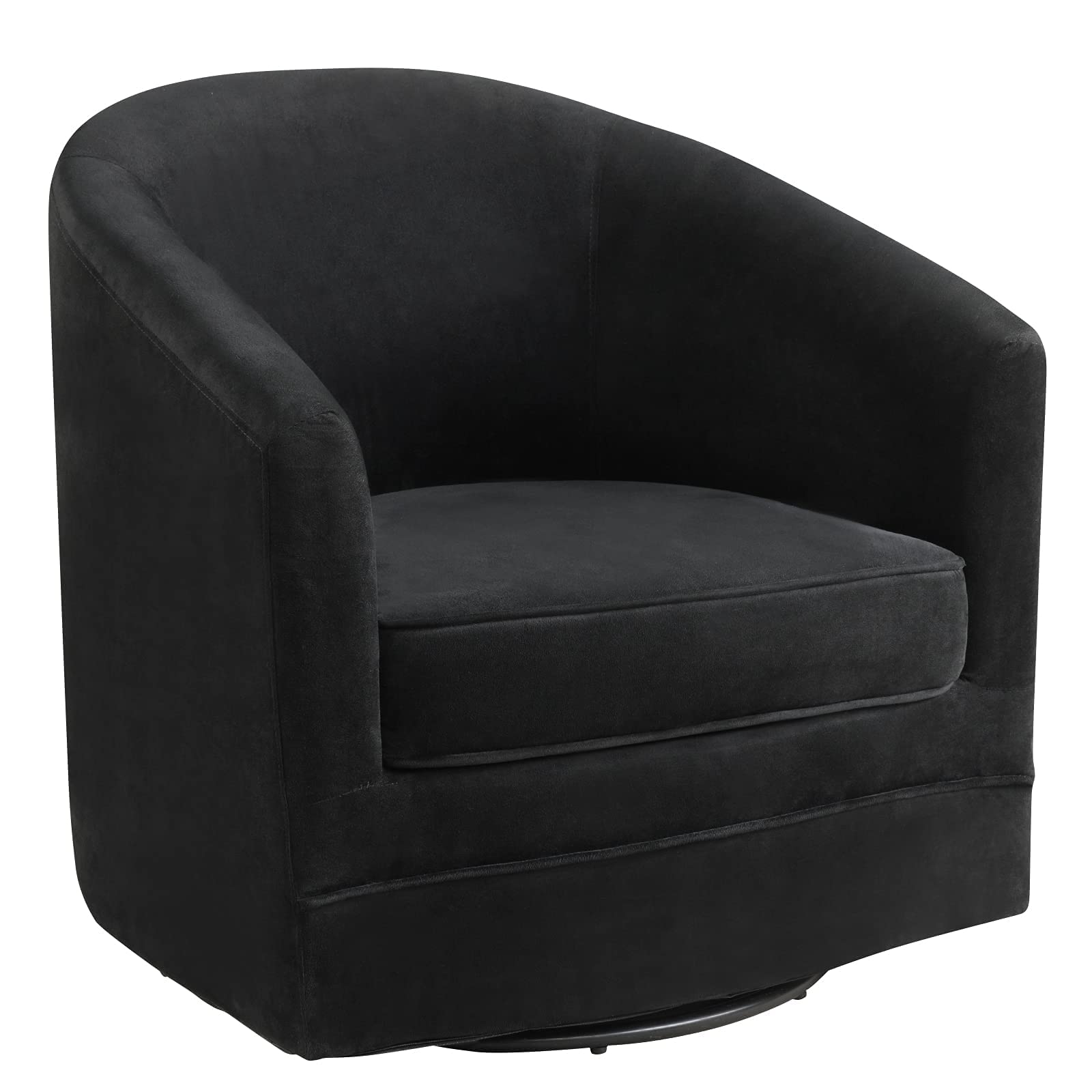 KOMFOTT Velvet Round Barrel Chair with 360-Degree Swivel Metal Base, Black